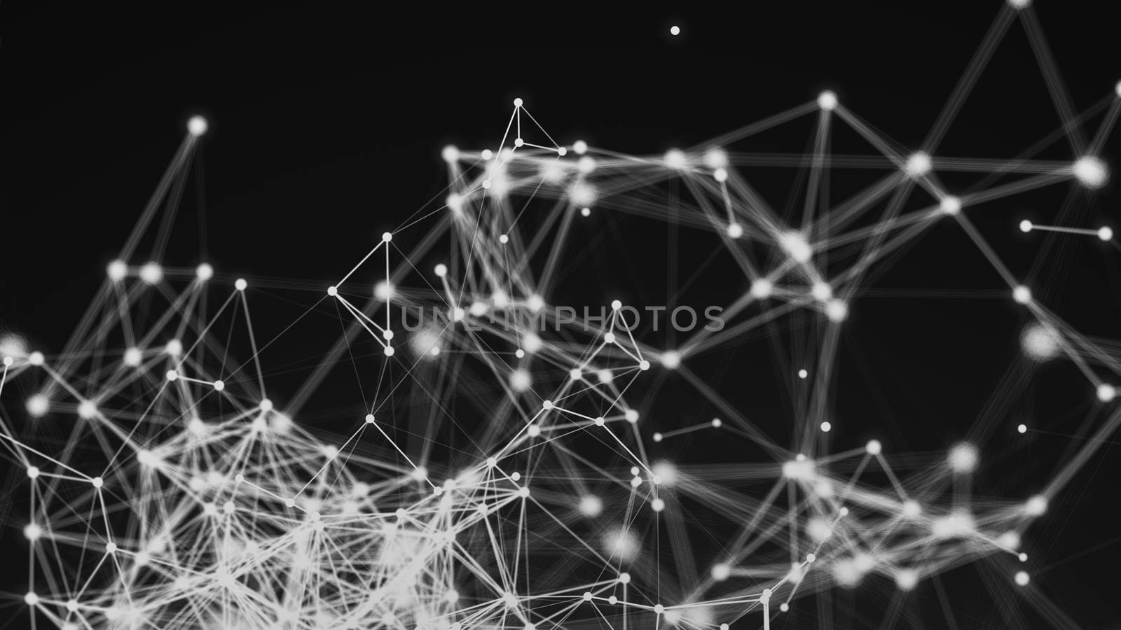 Abstract connection dots. Technology background. Digital drawing black and white theme. Network concept 3d rendered