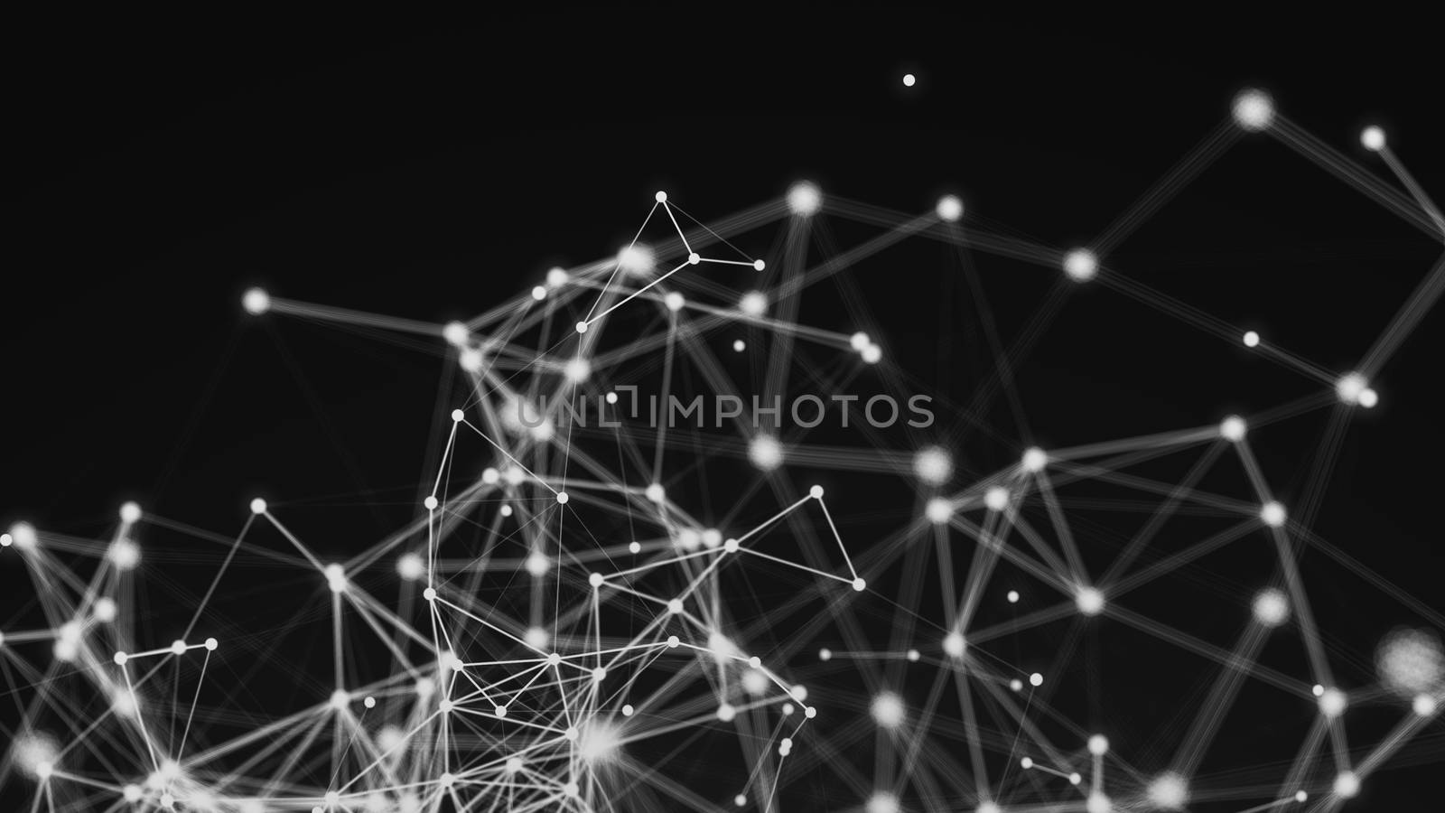 Abstract connection dots. Technology background. Digital drawing black and white theme. Network concept 3d rendered