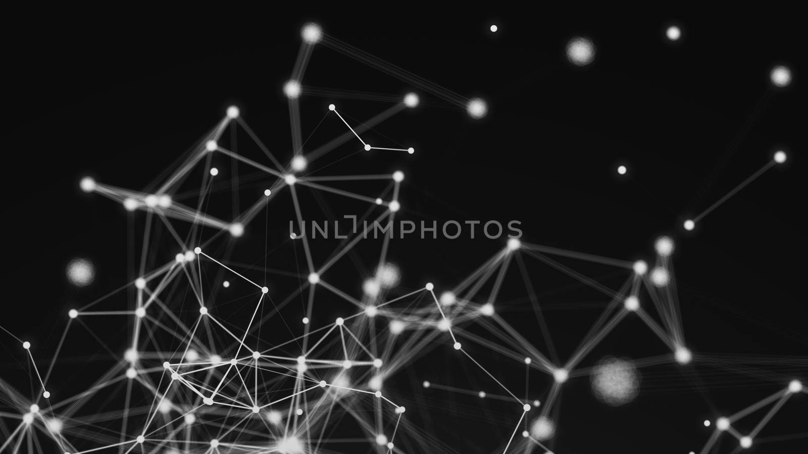 Abstract connection dots. Technology background. Digital drawing black and white theme. Network concept 3d rendered