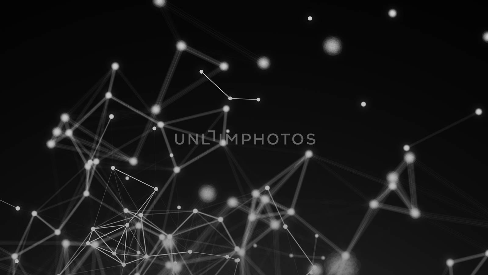 Abstract connection dots. Technology background. Digital drawing black and white theme. Network concept 3d rendered
