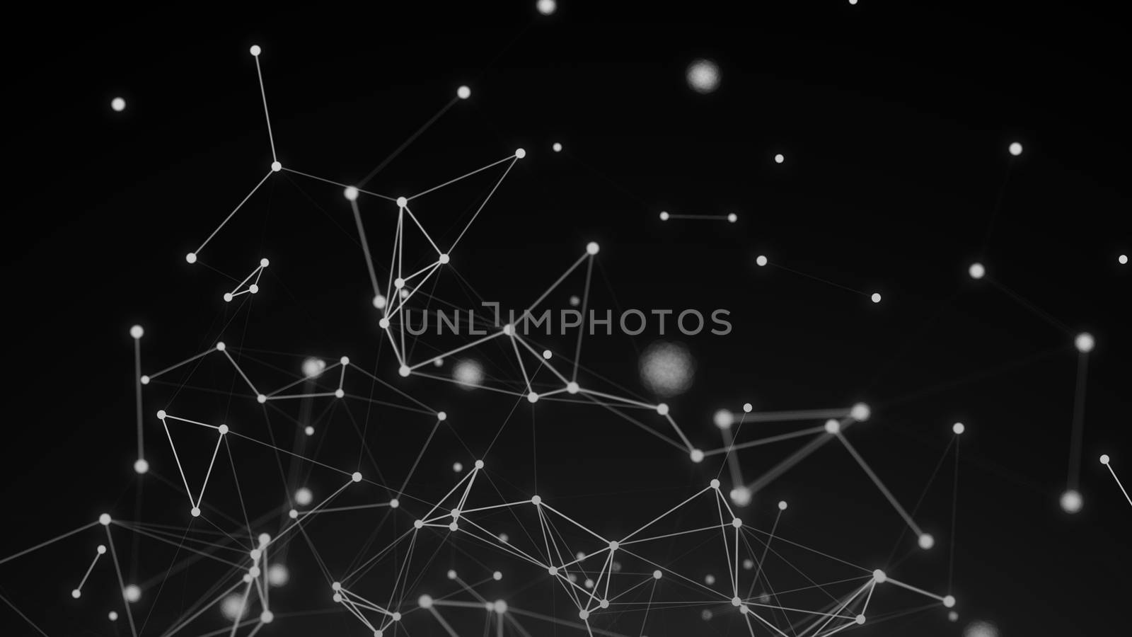 Abstract connection dots. Technology background. Digital drawing black and white theme. Network concept 3d rendered