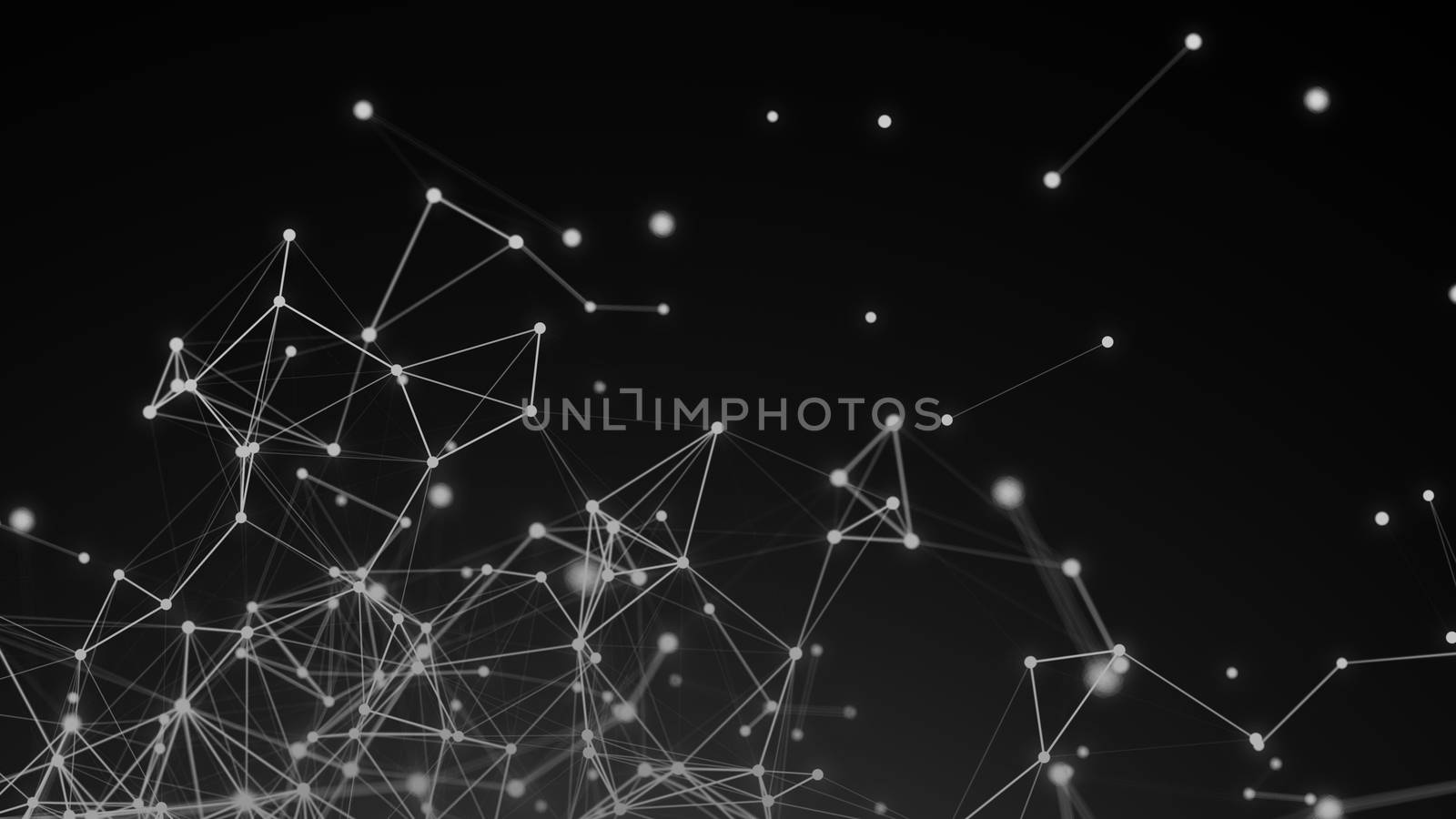 Abstract connection dots. Technology background. Digital drawing black and white theme. Network concept 3d rendered