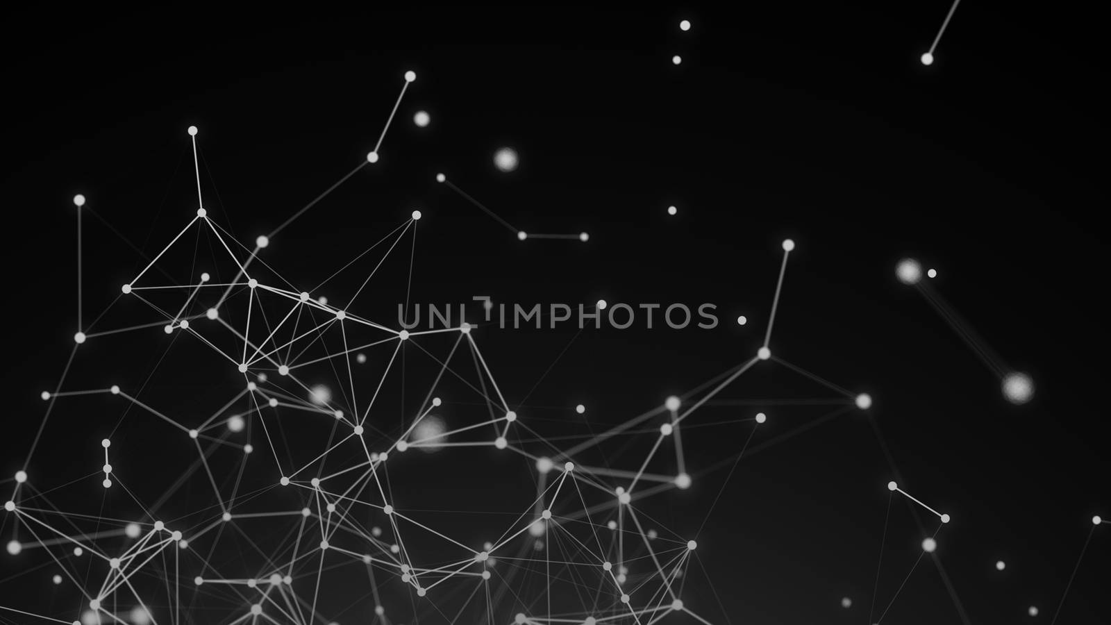 Abstract connection dots. Technology background. Digital drawing black and white theme. Network concept 3d rendered