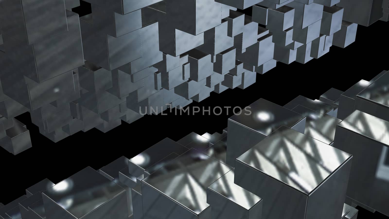 Abstract background with chaotic cubes. 3d rendering.