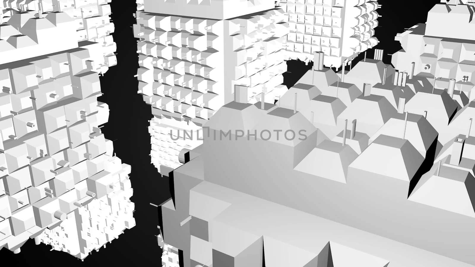 Abstract greeble cubes surface on black background. 3d rendering.