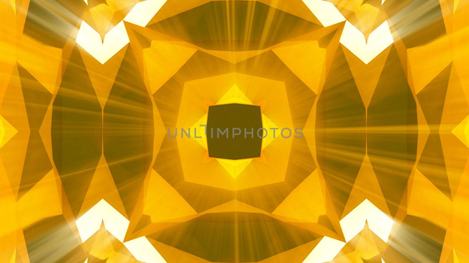 Kaleidoscope gold jewelry pattern background. 3d rendering.