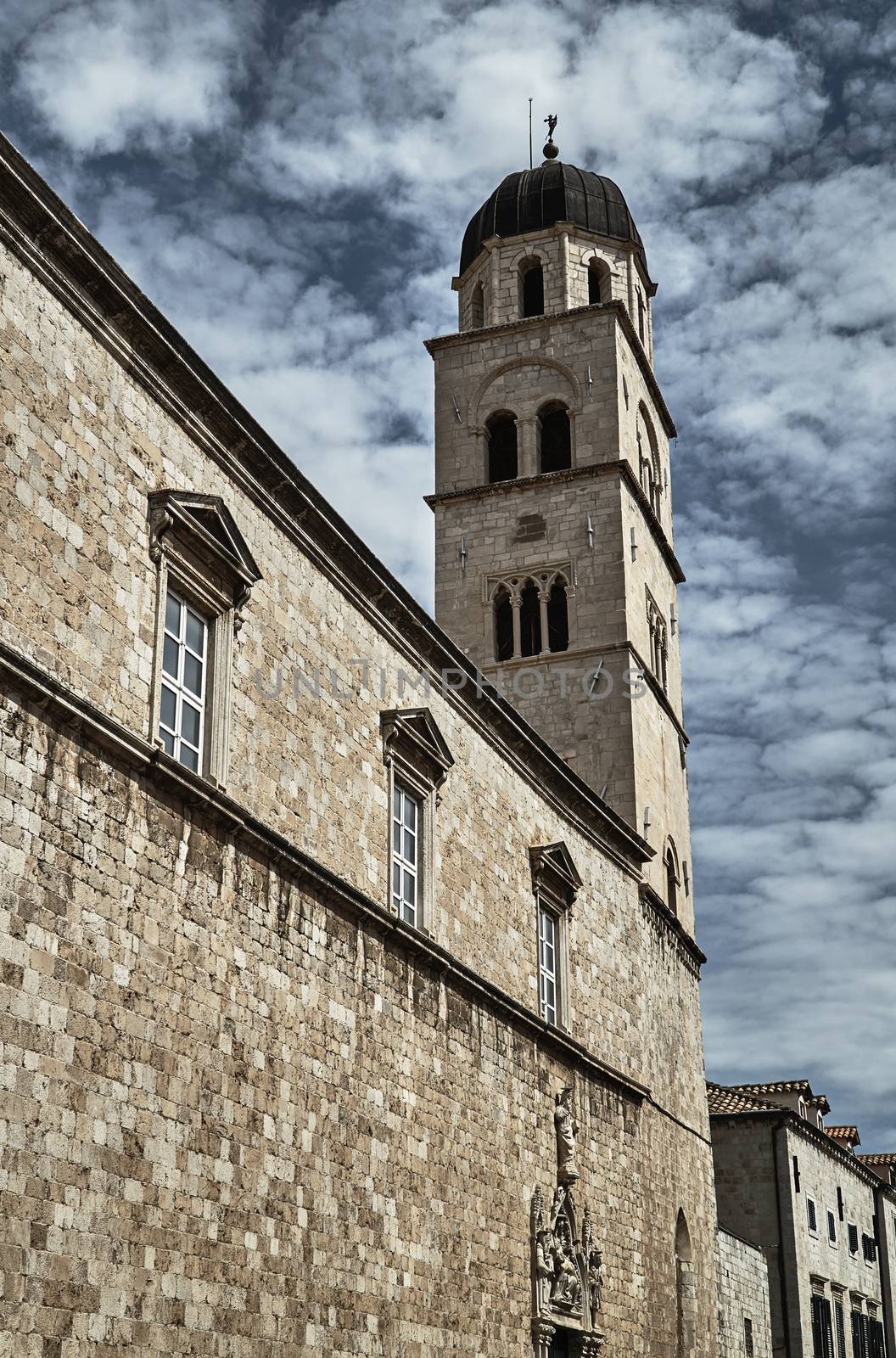medieval church with belfry in the city of Dubrovnik in Croatia