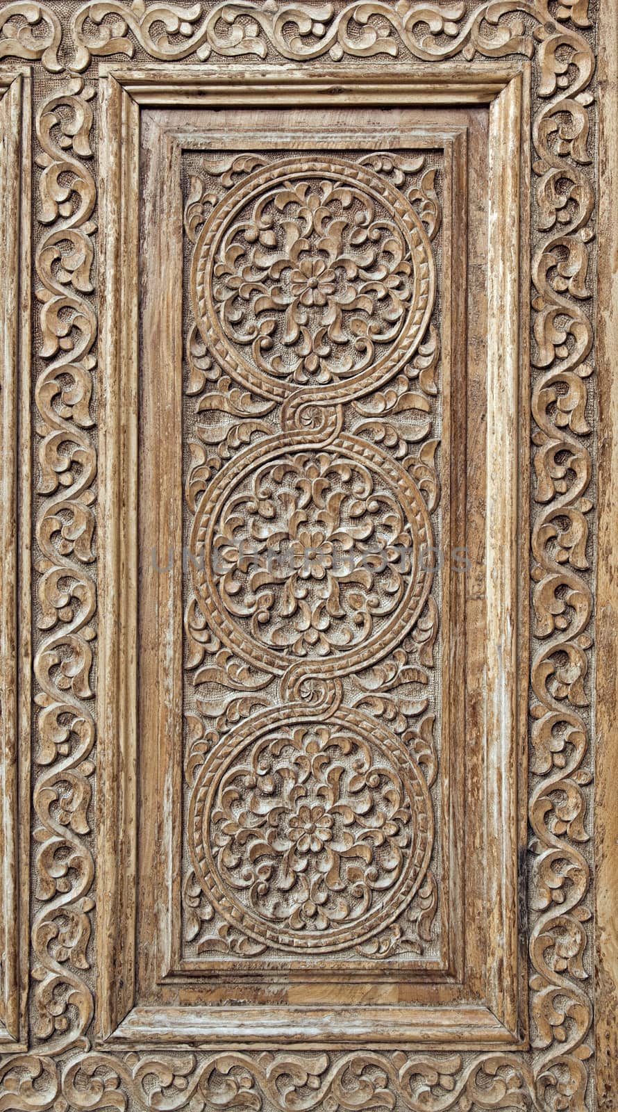 Close-up of a traditional carved wooden door, Uzbekistan