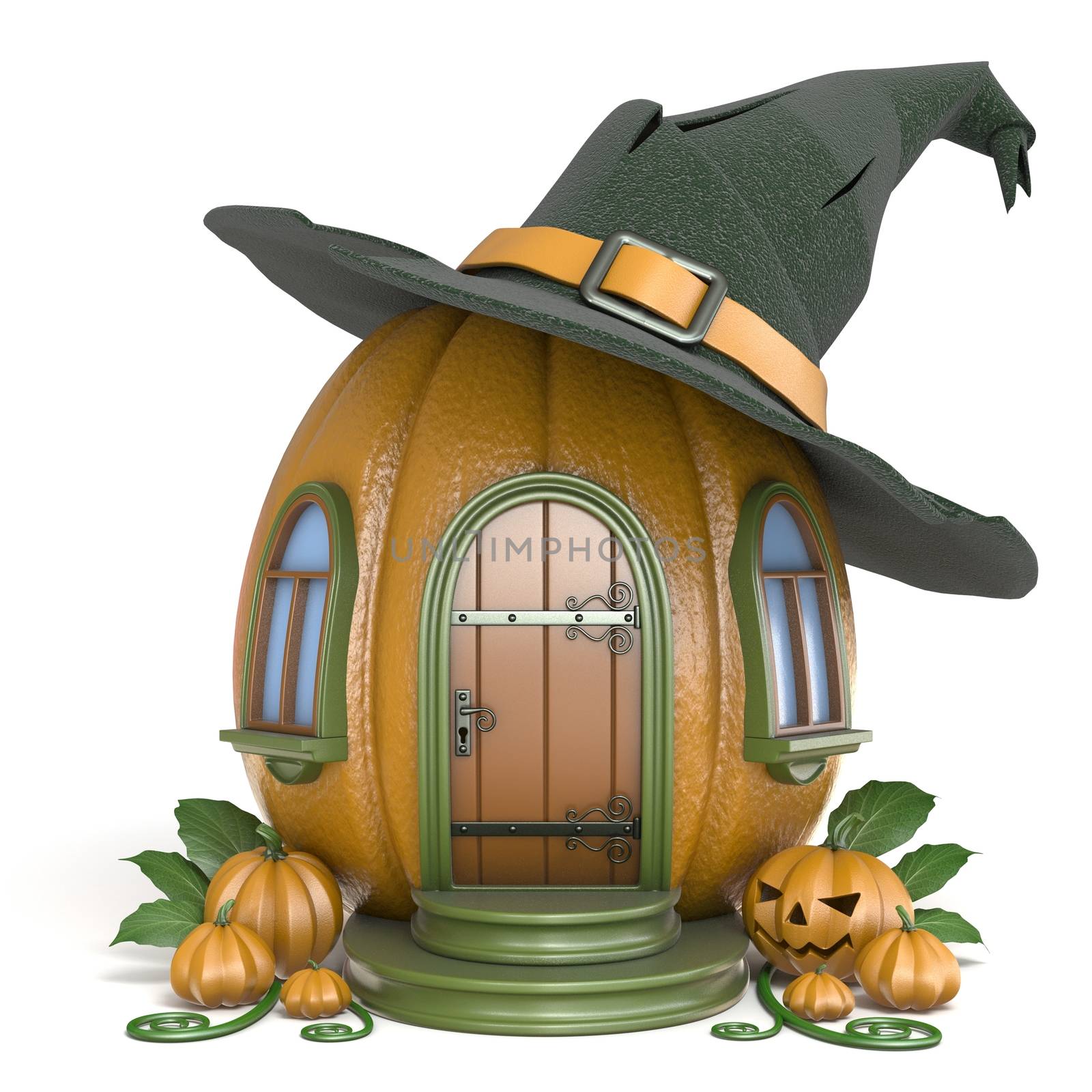 Halloween pumpkin house with witch hat 3D by djmilic