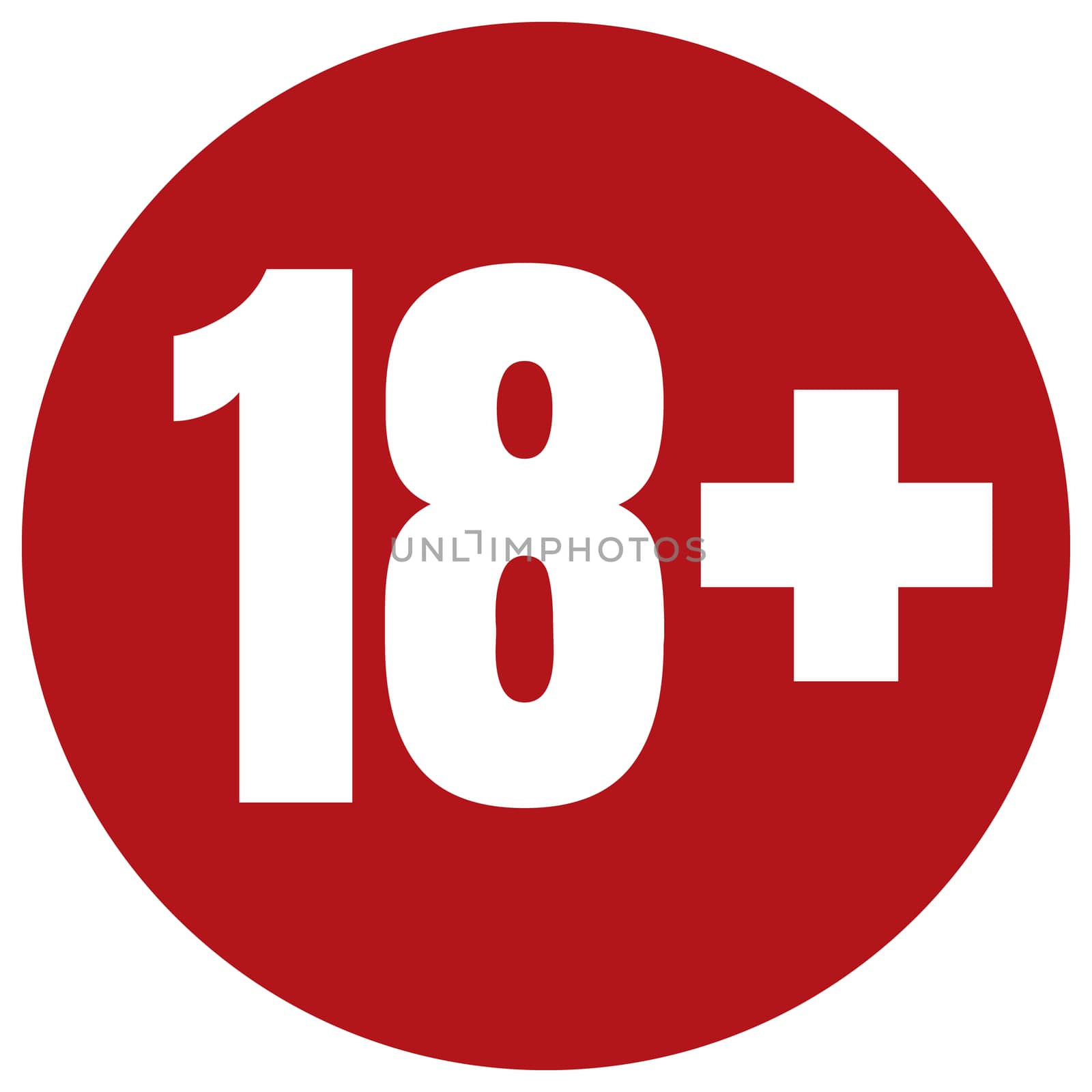Limit age icon on red background. Icons age limit from 18, flat illustration.