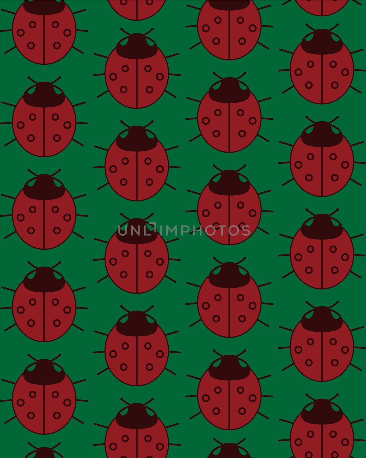 Abstract seamless red background design texture with lady-bird elements. Creative endless pattern with small shapes of ladybug. Simple soft geometrical tile image for textile.