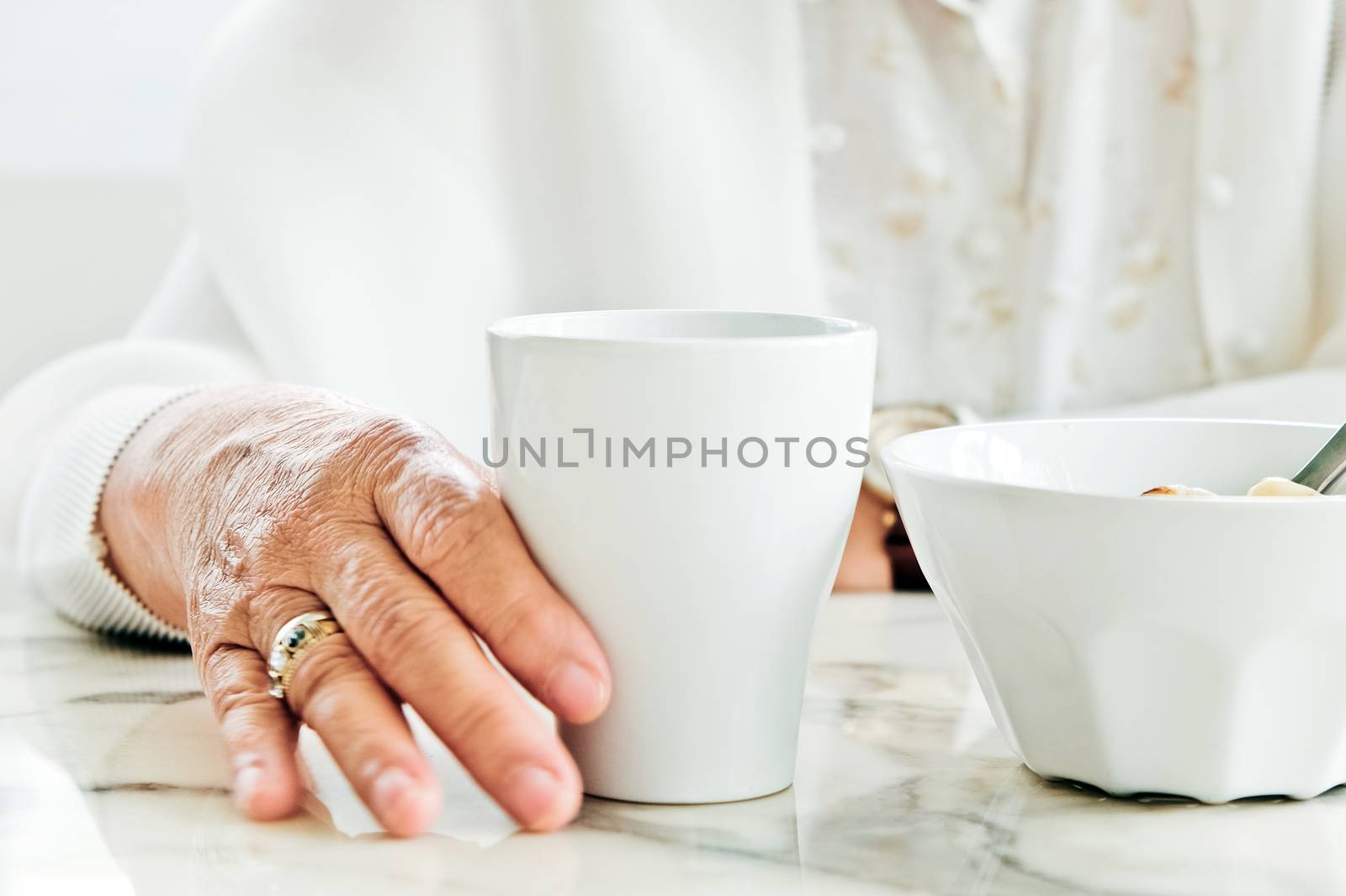 part of senior woman with breakfast, Senior healthy eating