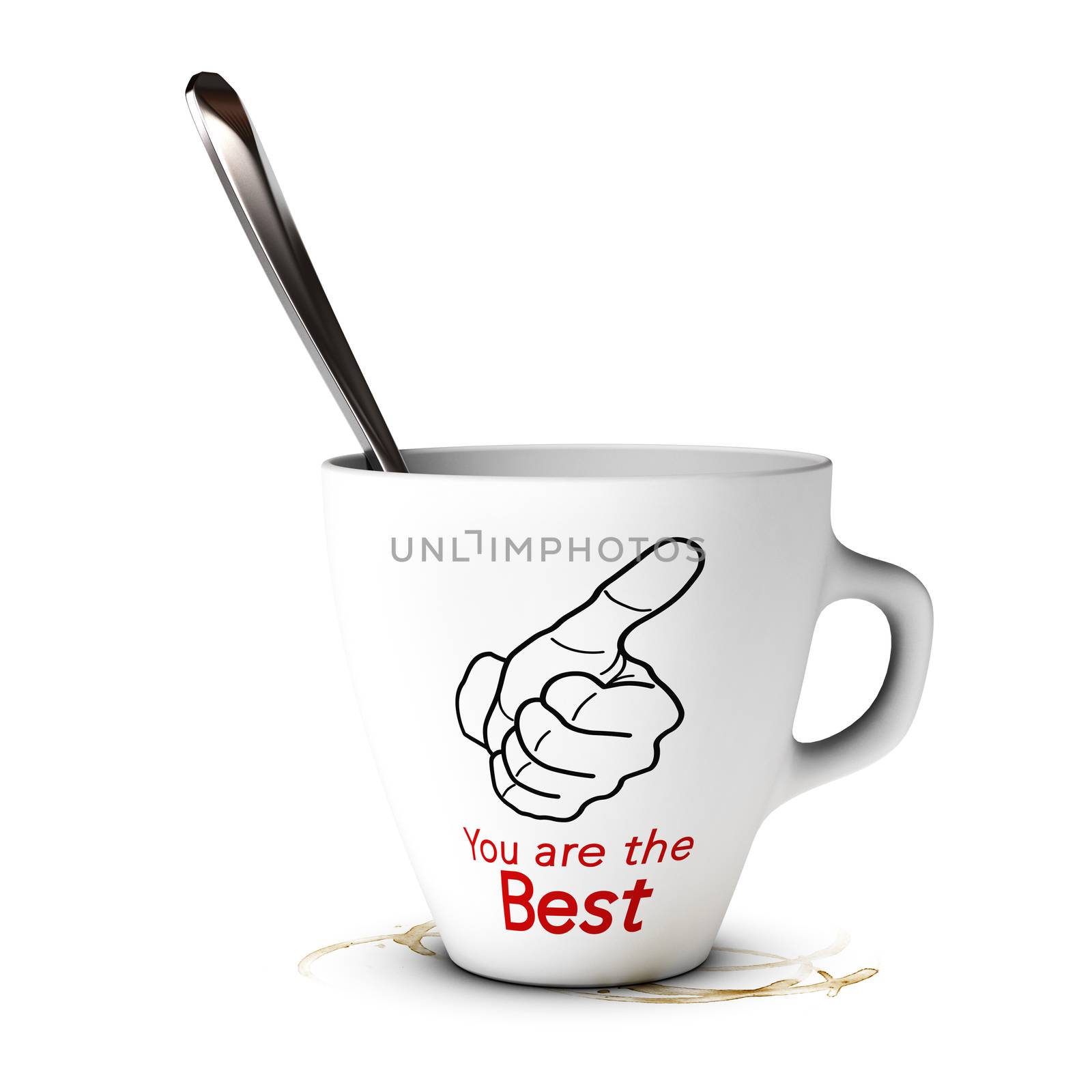Mug with the text you are the best over white background. 3D illustration. Psychological concept of overinflated ego or autosuggestion 