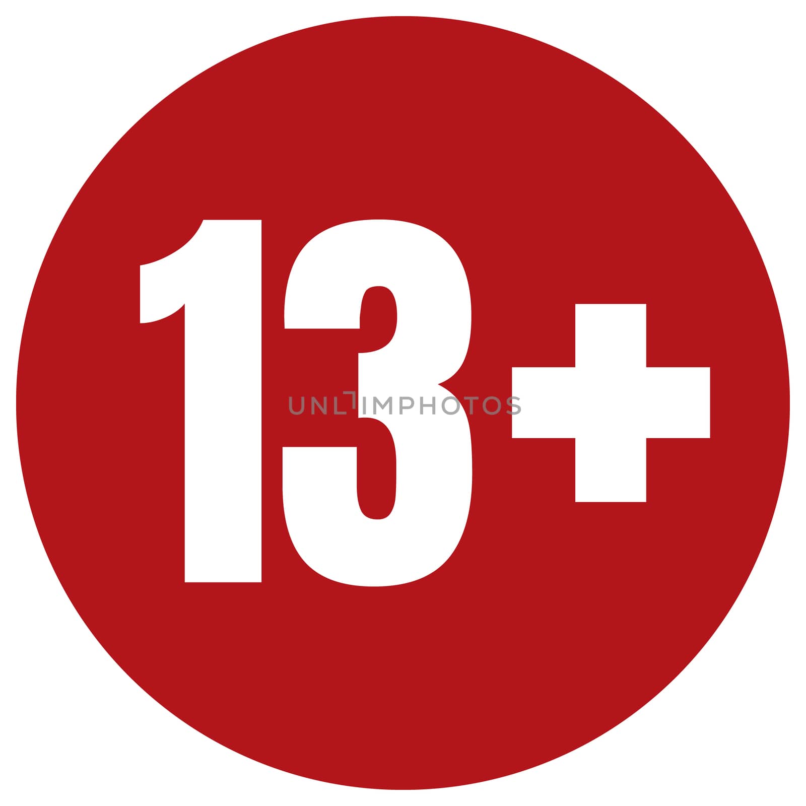 Limit age icon on red background. Icons age limit from 13 flat illustration.