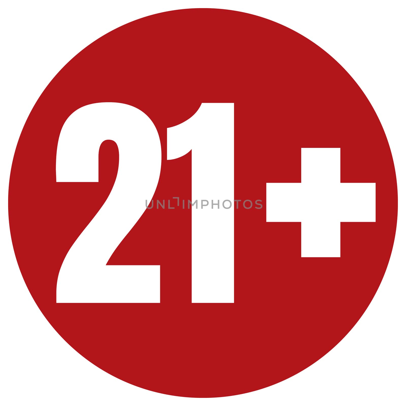 Limit age icon on red background. Icons age limit from twenty-one, flat illustration.