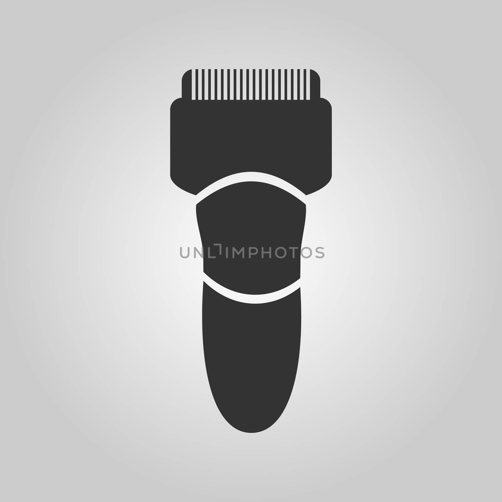 Flat trendy dark icon with electric man shaver isolated from gray background. Woman trimmer for shaving. Classic safety razor.