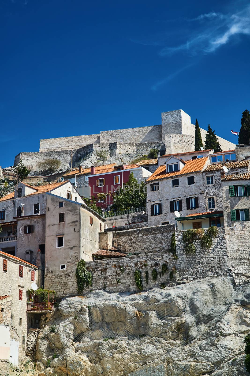 stone walls and walls of Venetian fortress in Sibenik, Croatia