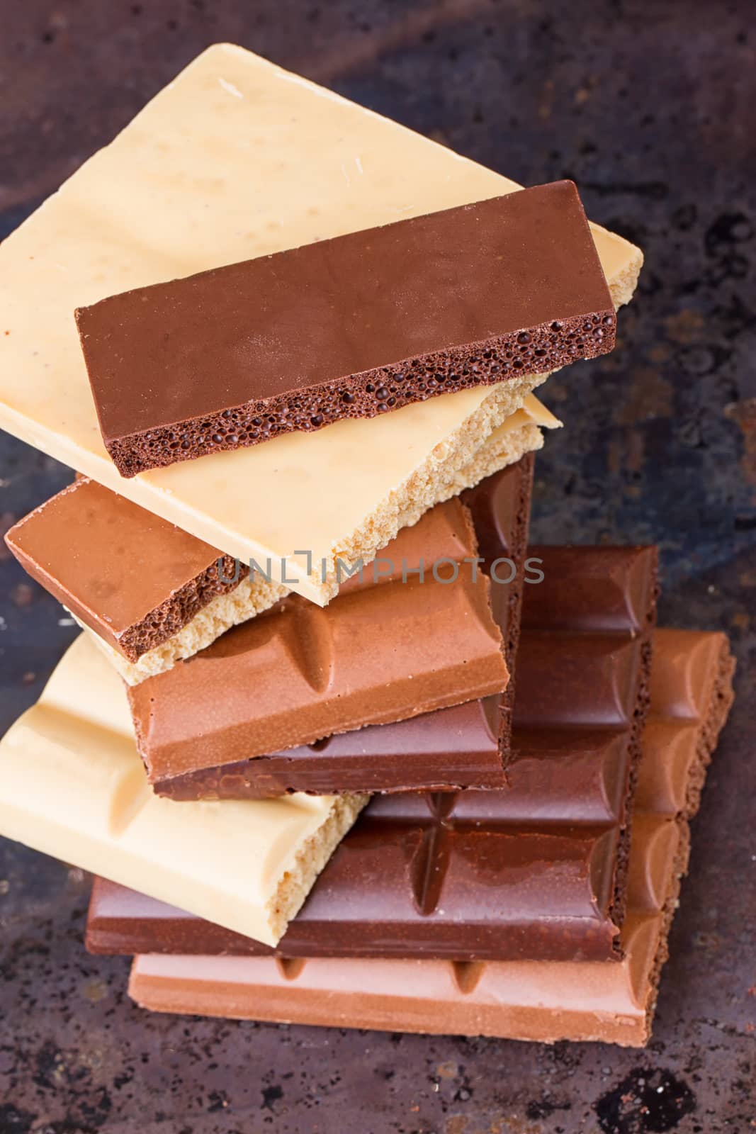 milk, dark and white chocolate bars by victosha