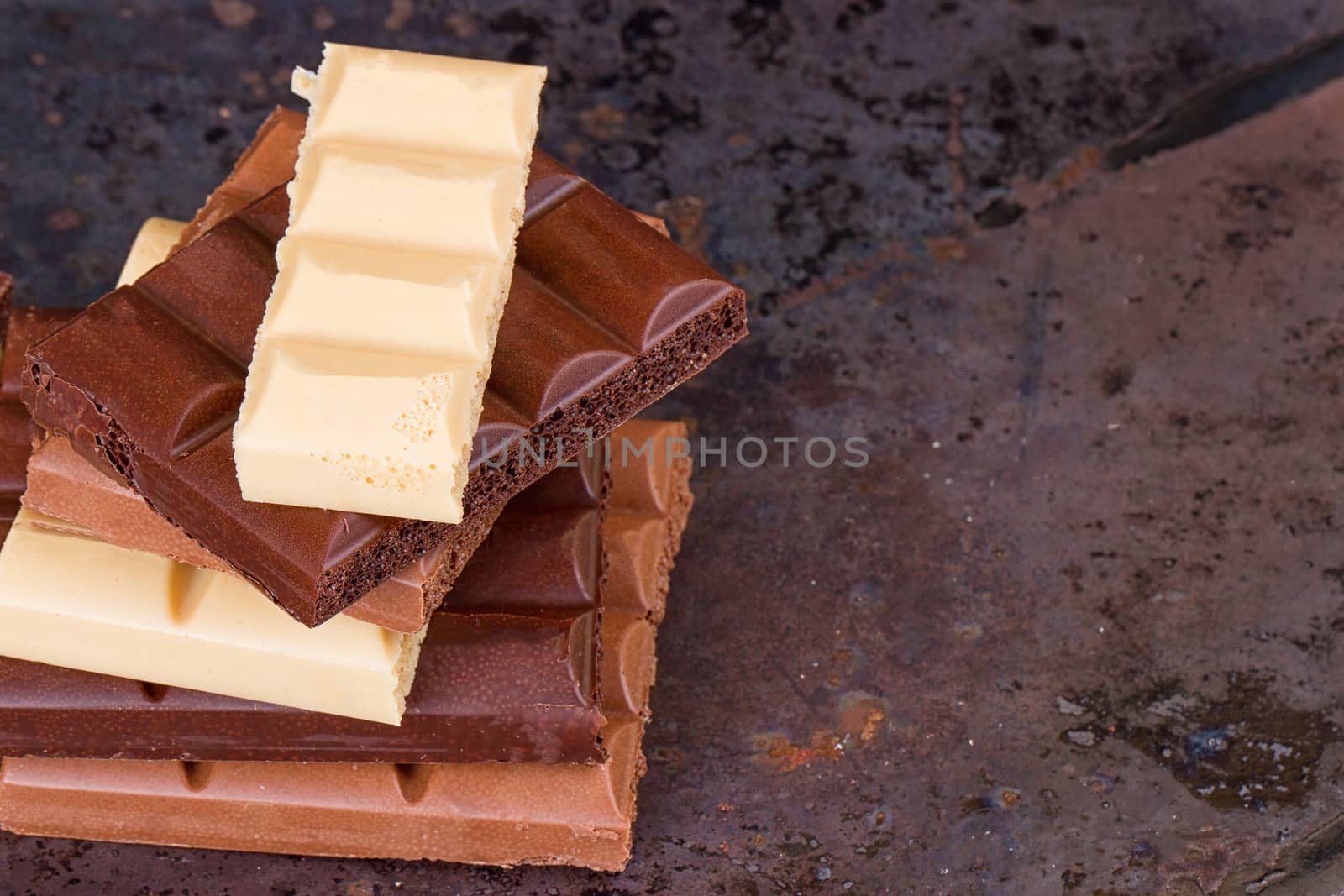 milk, dark and white chocolate bars by victosha