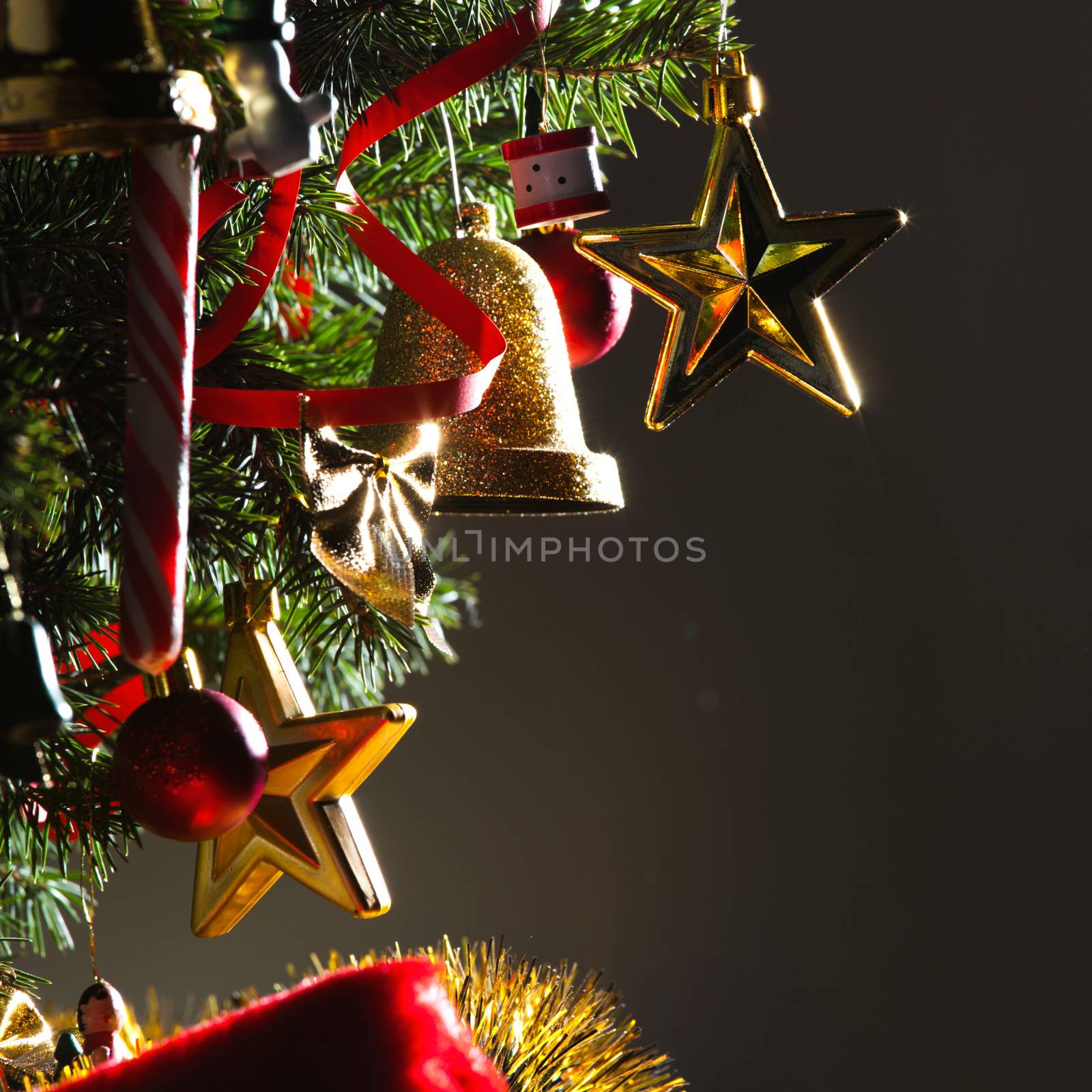 Merry christmas card with decorated christmas tree