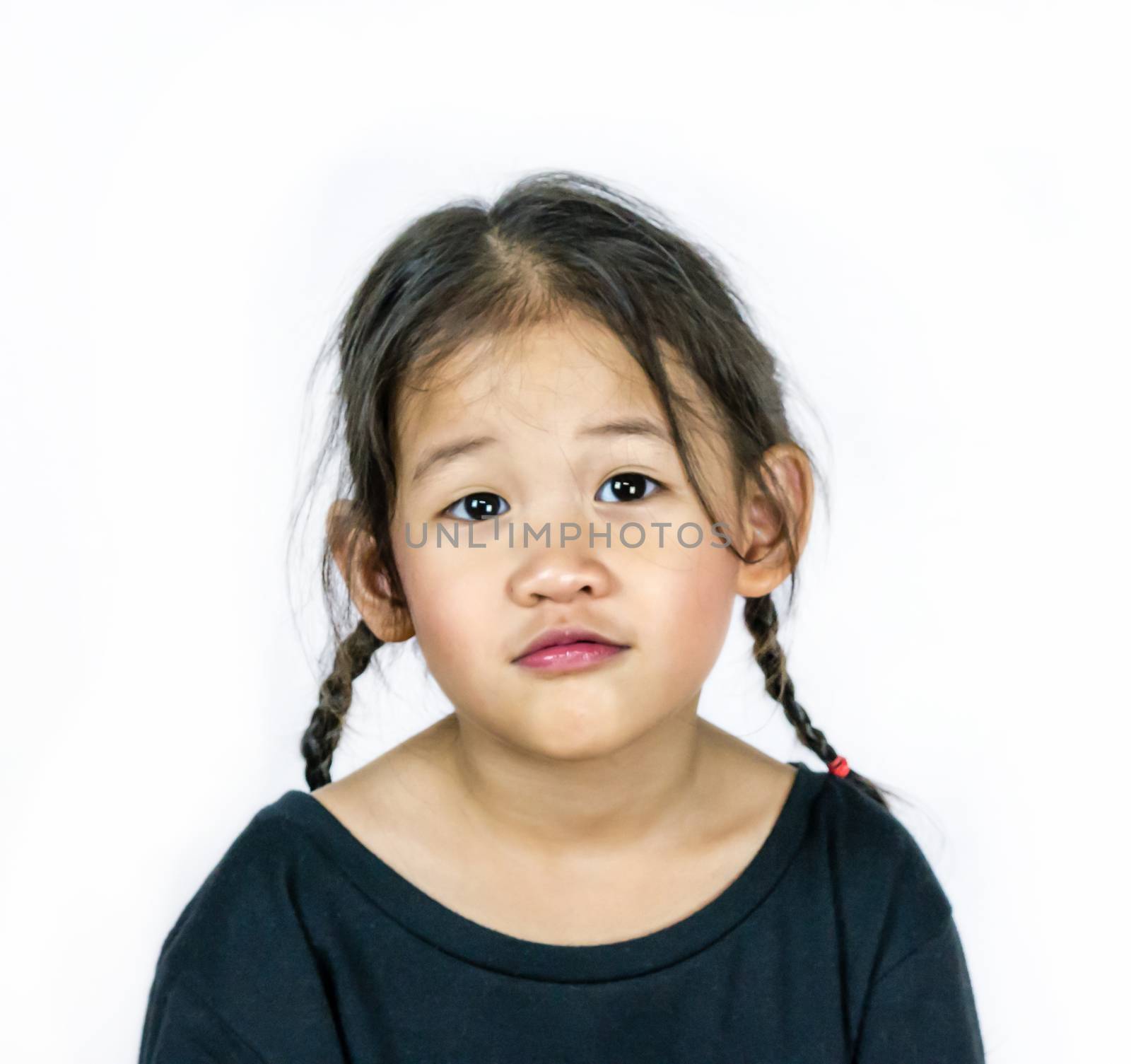 portrait of Asian little girl on white background