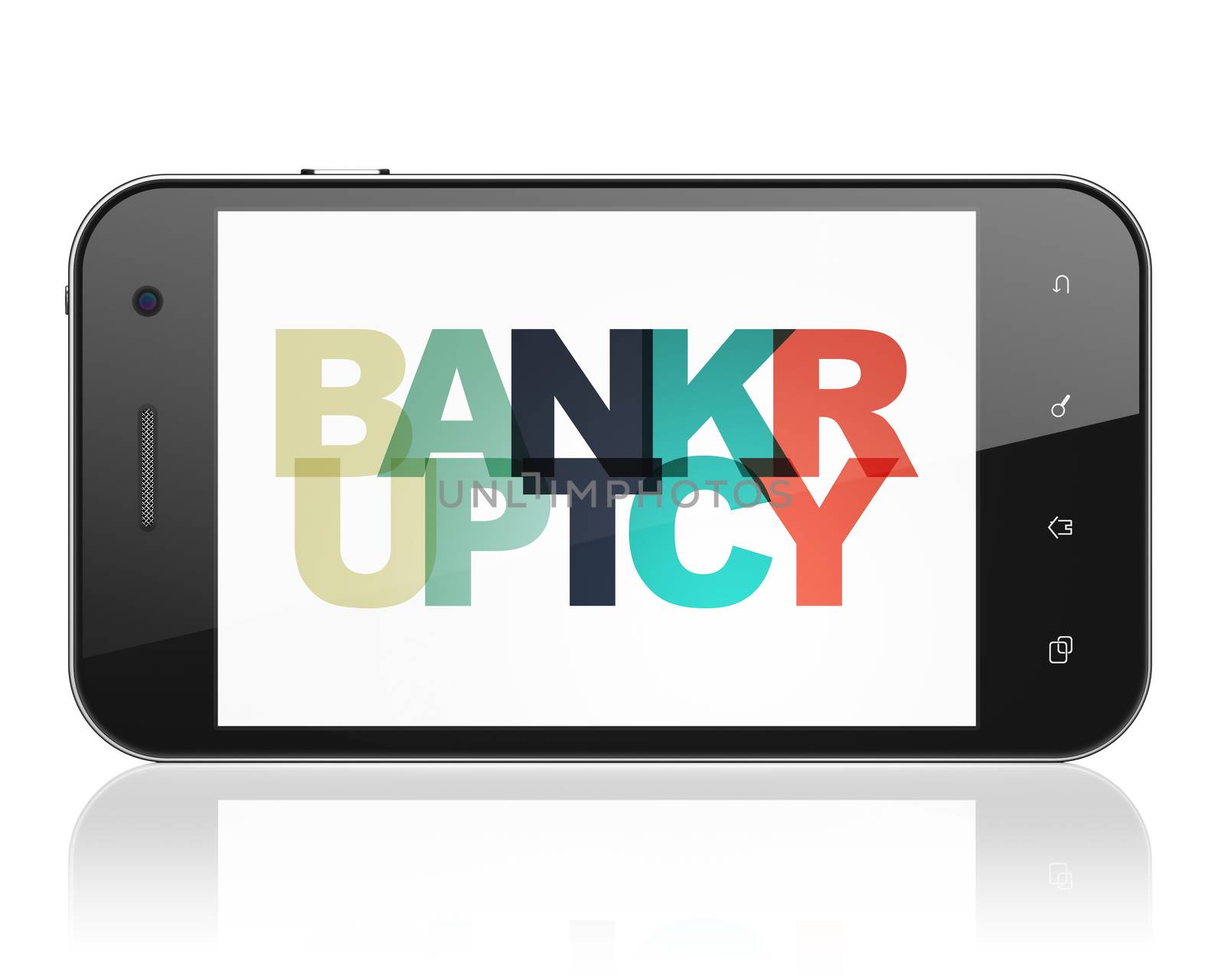 Finance concept: Smartphone with Painted multicolor text Bankruptcy on display, 3D rendering