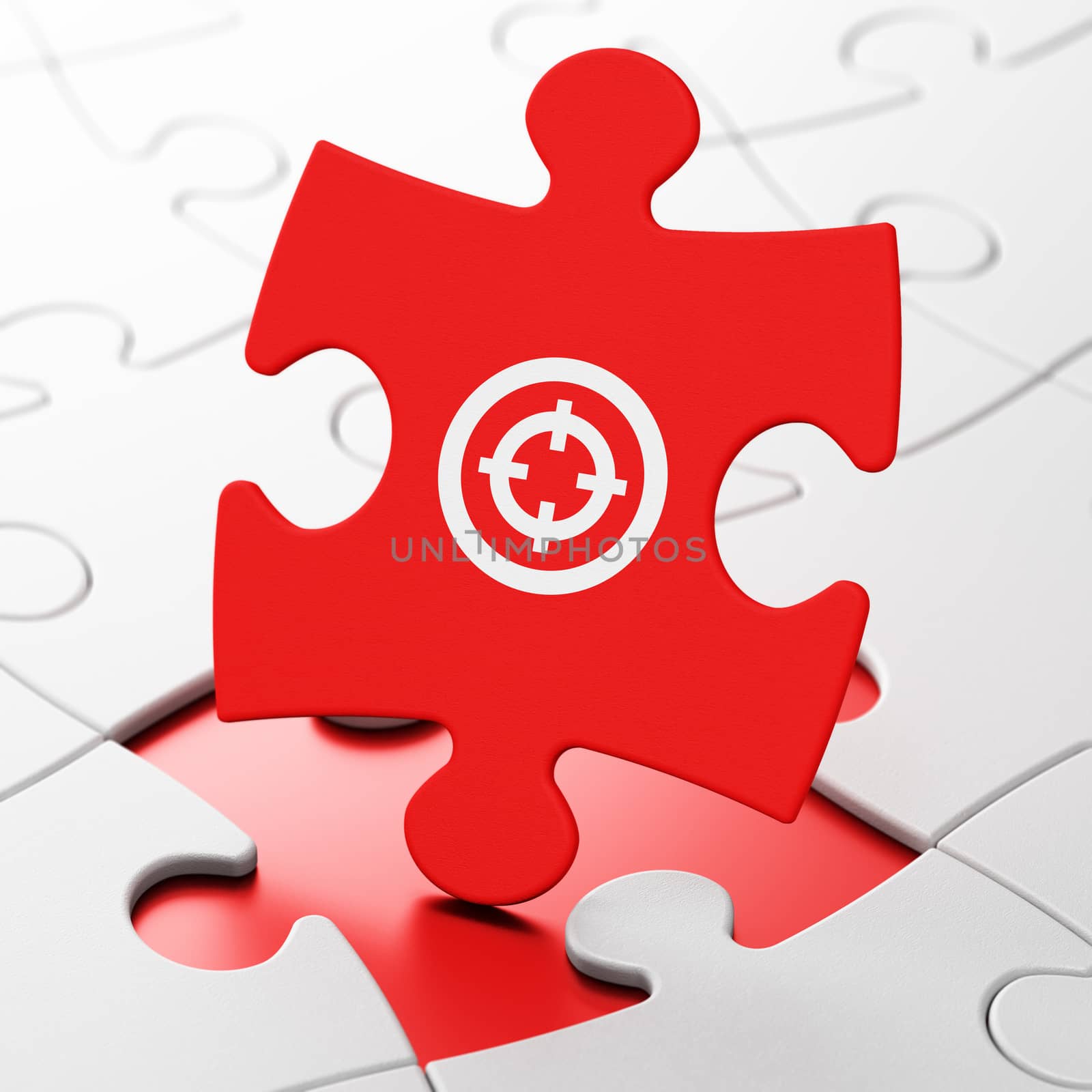 Business concept: Target on Red puzzle pieces background, 3D rendering