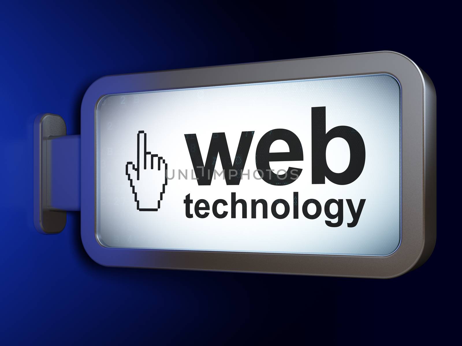 Web development concept: Web Technology and Mouse Cursor on advertising billboard background, 3D rendering