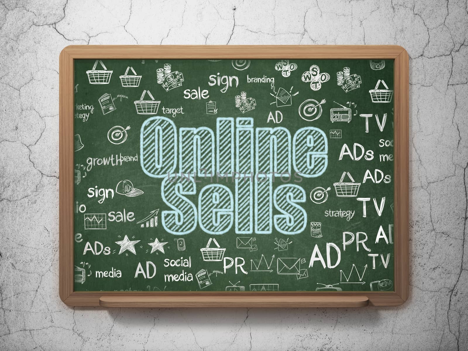 Marketing concept: Online Sells on School board background by maxkabakov