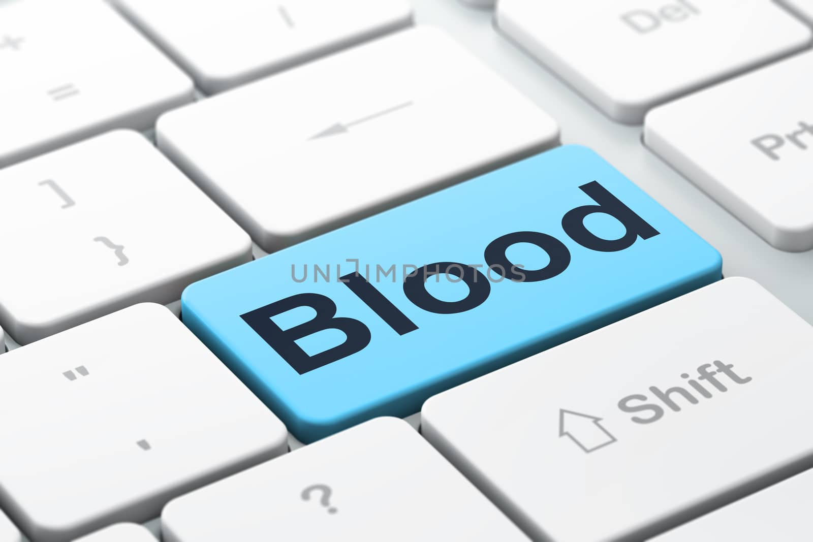 Health concept: computer keyboard with word Blood, selected focus on enter button background, 3D rendering