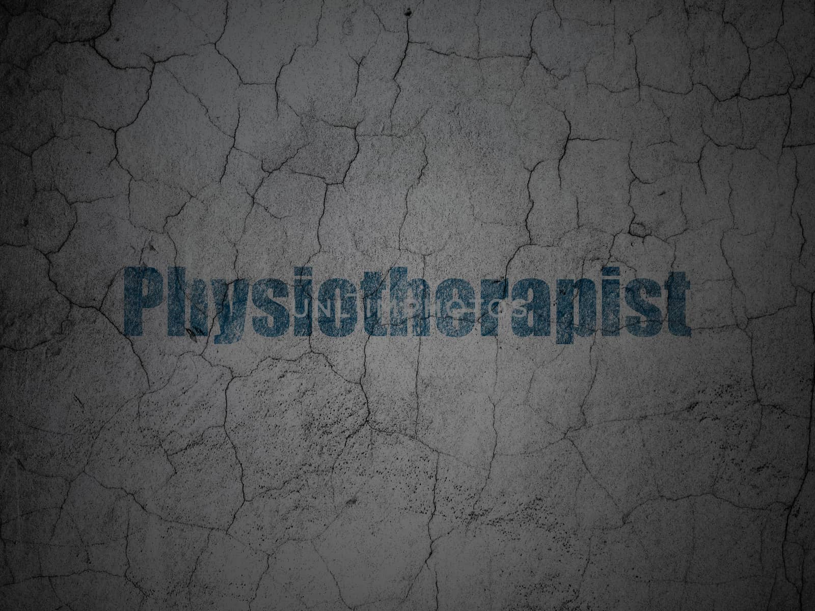 Health concept: Blue Physiotherapist on grunge textured concrete wall background