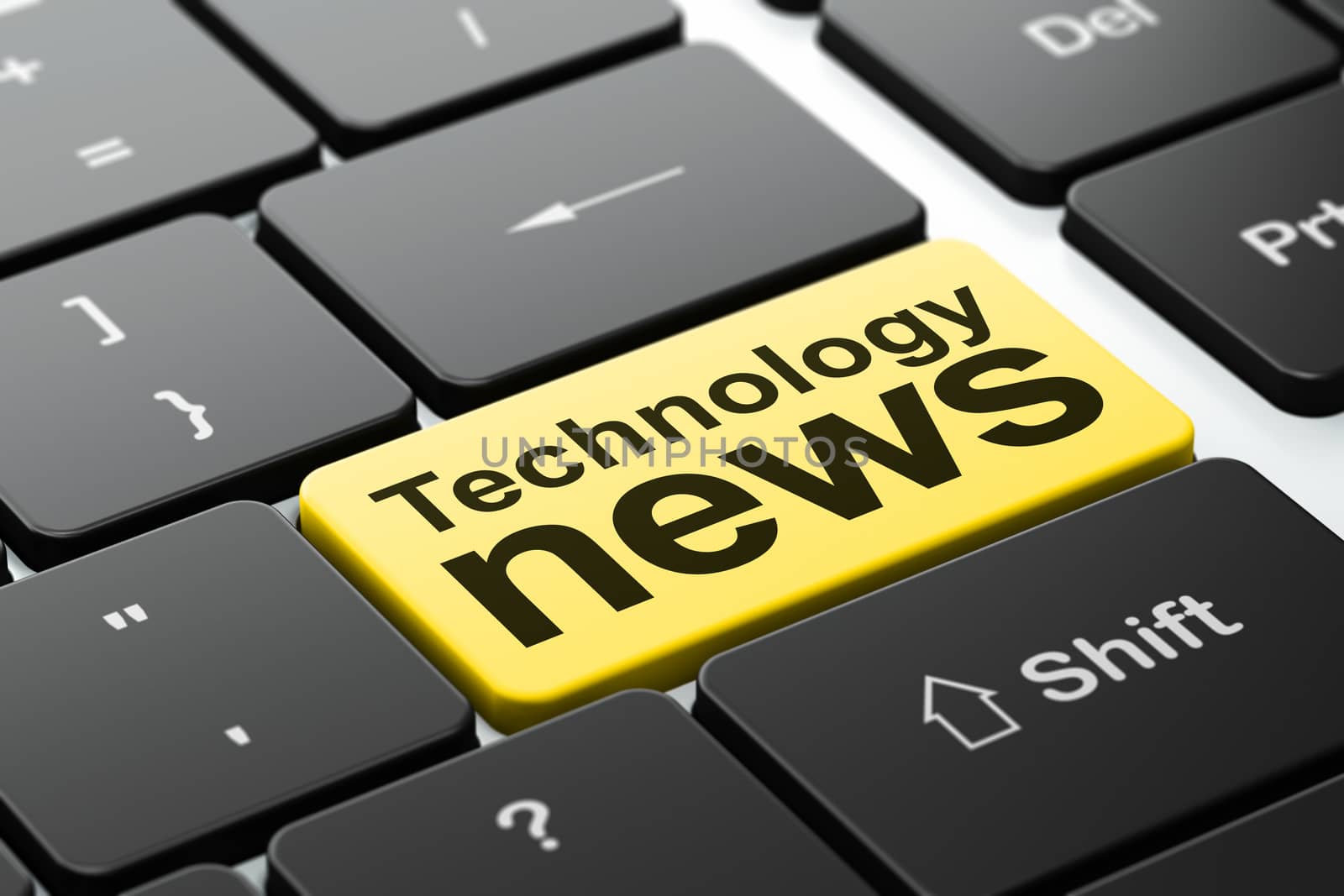 News concept: computer keyboard with word Technology News, selected focus on enter button background, 3D rendering