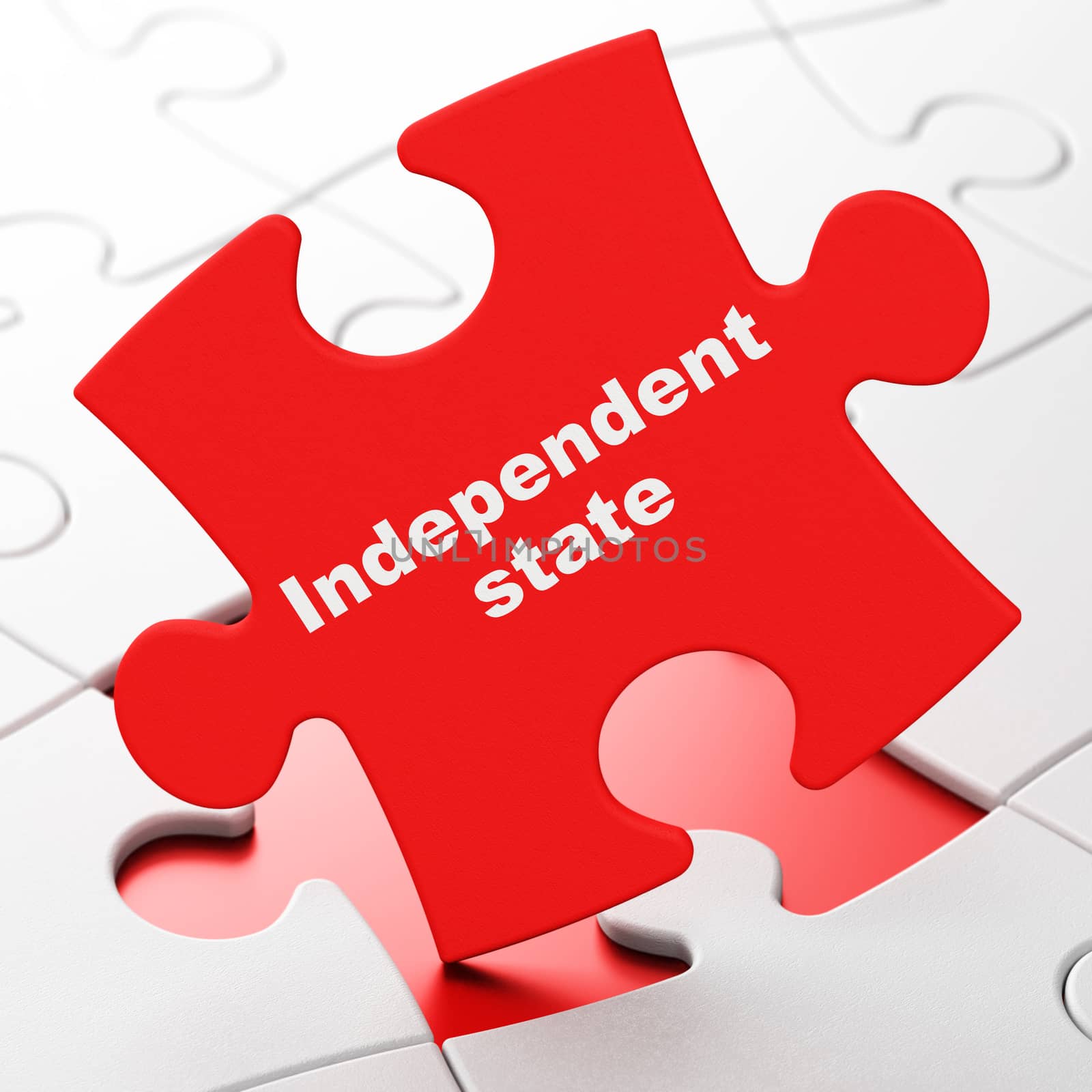Politics concept: Independent State on Red puzzle pieces background, 3D rendering