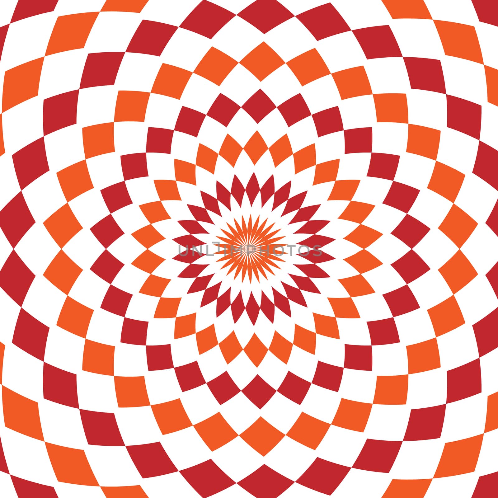 Abstract background design texture with red and orange rounded twirl chequered elements. Creative fabric pattern with shapes of small rhombus. Simple soft graphic images for wallpaper or web.