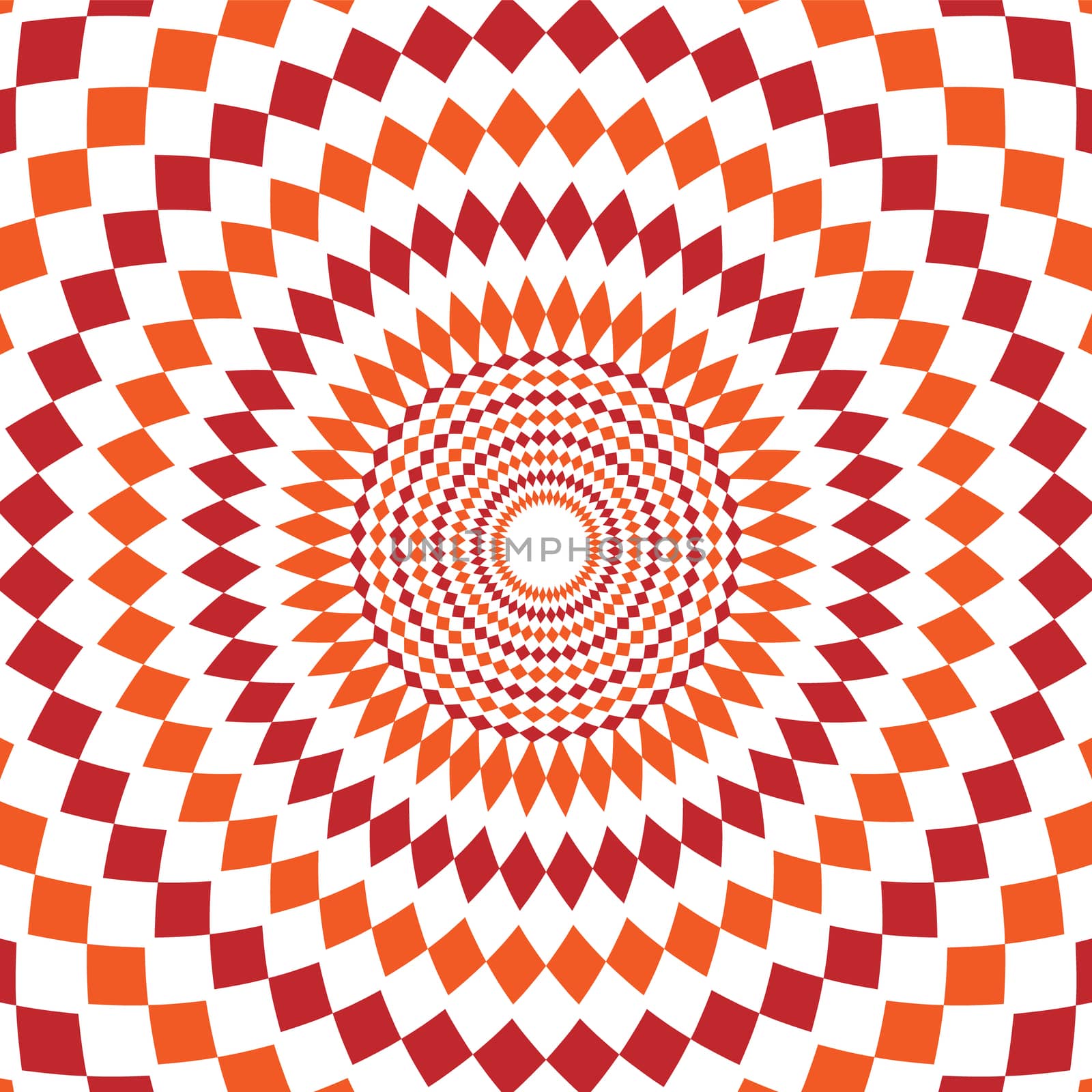 Abstract background design texture with red and orange rounded twirl chequered elements. Creative fabric pattern with shapes of small rhombus. Simple soft graphic images for wallpaper or web.