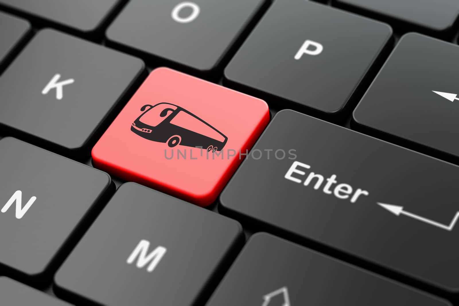 Vacation concept: Bus on computer keyboard background by maxkabakov