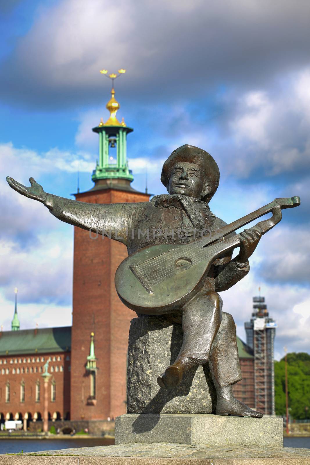 Evert Taube monument on Gamla and City Hall Stan in Stockholm, S by vladacanon