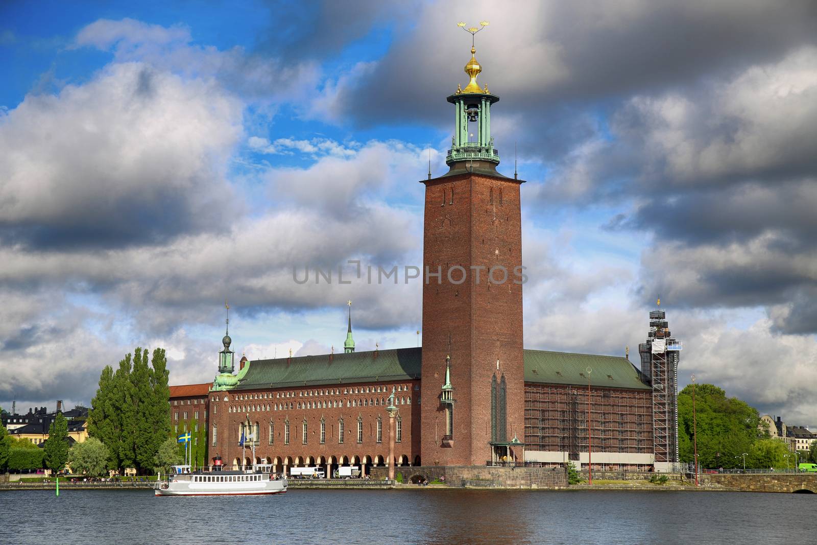 Scenic view of the City Hall from Riddarholmskyrkan, Stockholm, Sweden