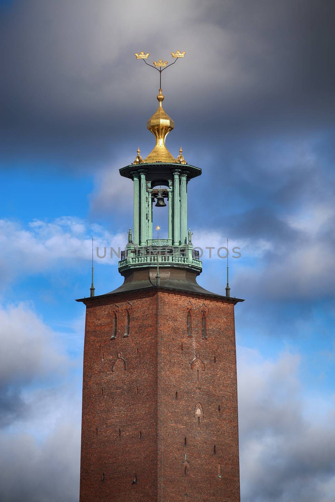Scenic view of the City Hall from Riddarholmskyrkan, Stockholm, Sweden