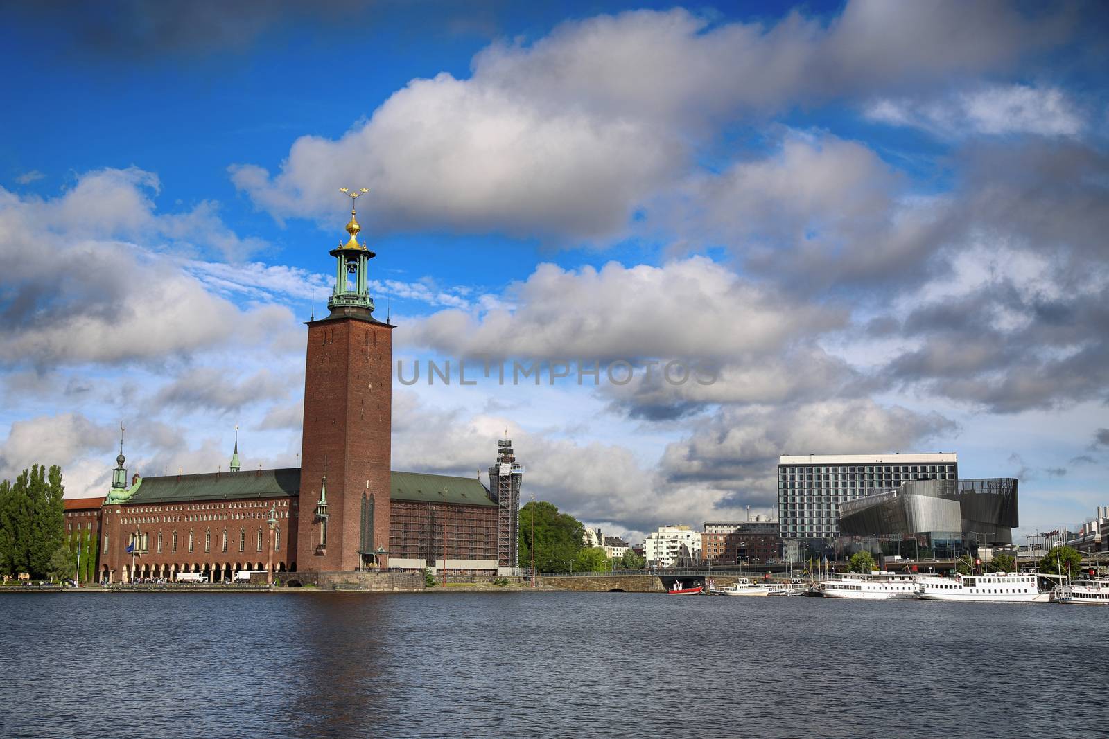 Scenic view of the City Hall from Riddarholmskyrkan, Stockholm,  by vladacanon