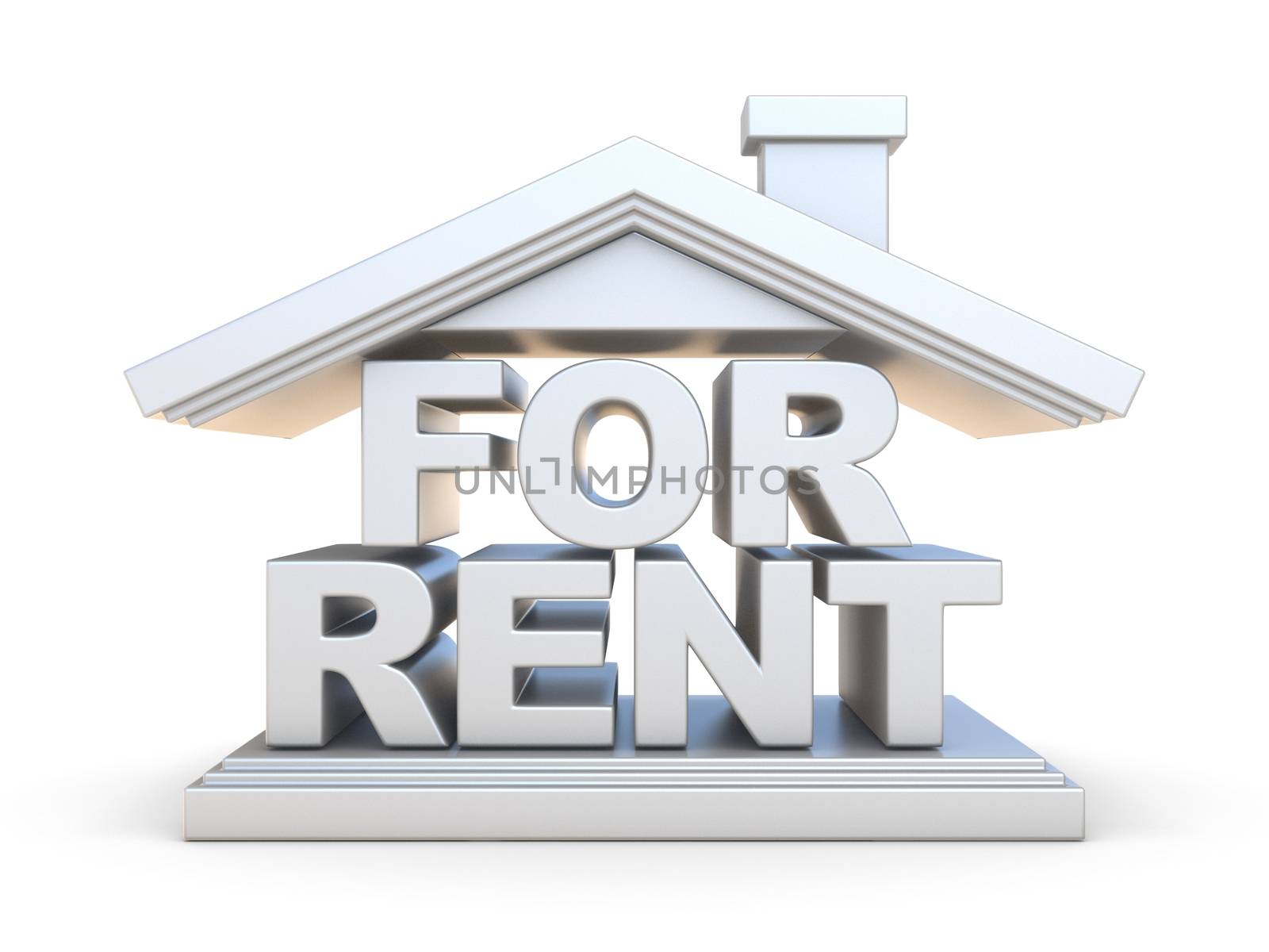 FOR RENT house sign front view 3D render illustration isolated on white background