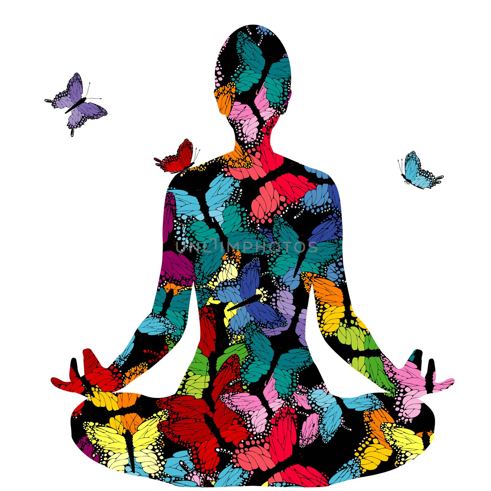 Abstract woman silhouette in yoga pose with butterflies by hibrida13