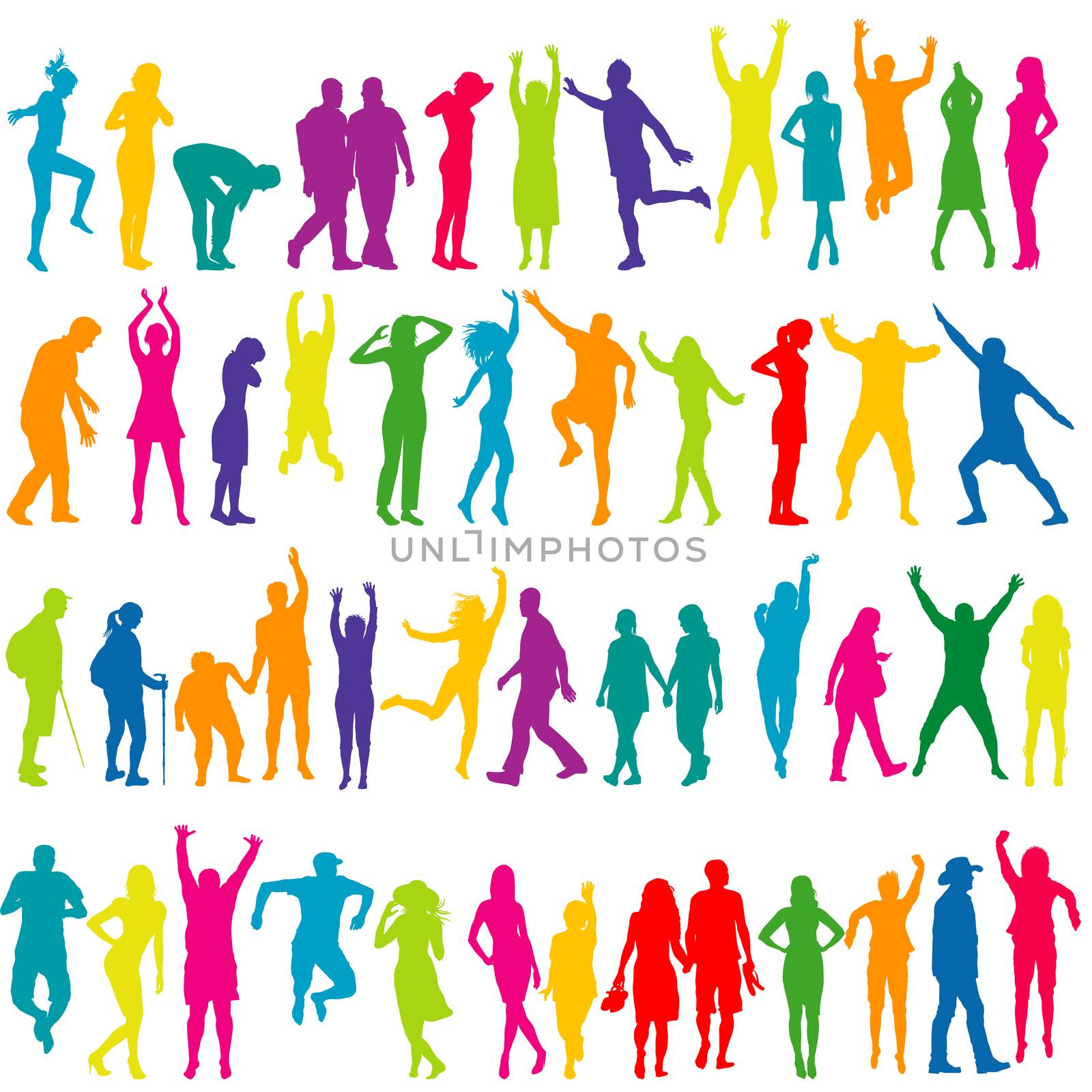Colorful silhouettes of women and men