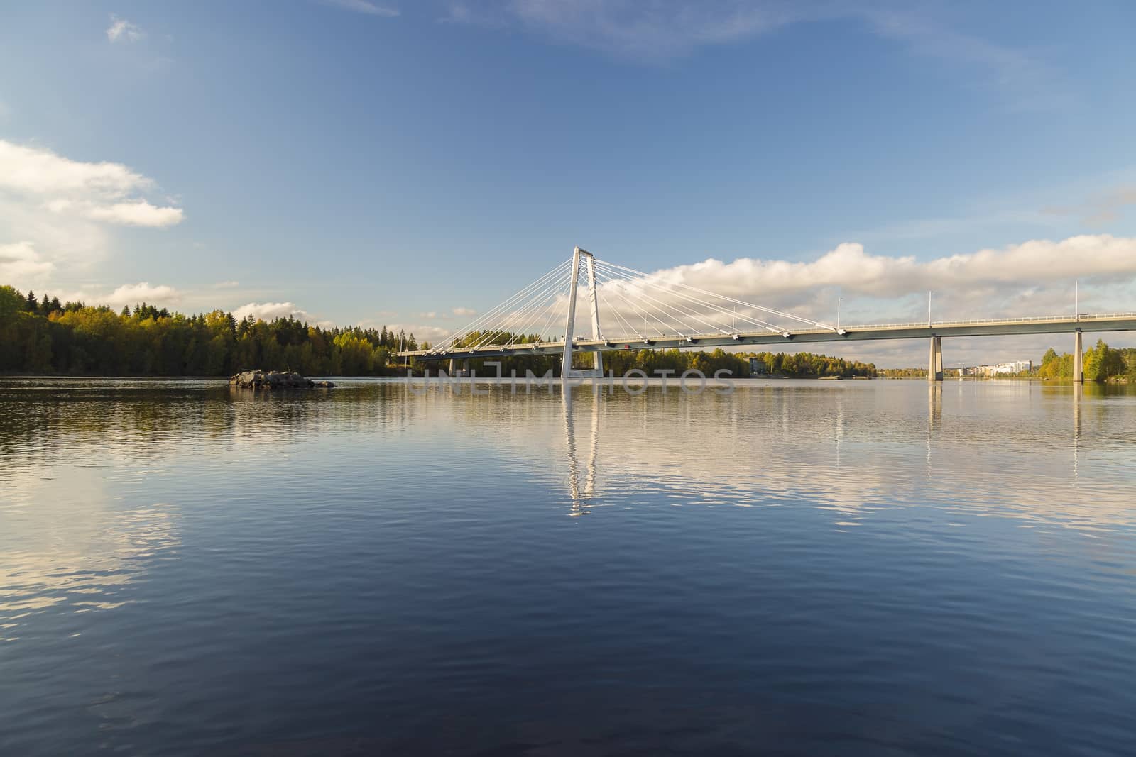 Bridge over the River in Umea, Sweden in Autumn.