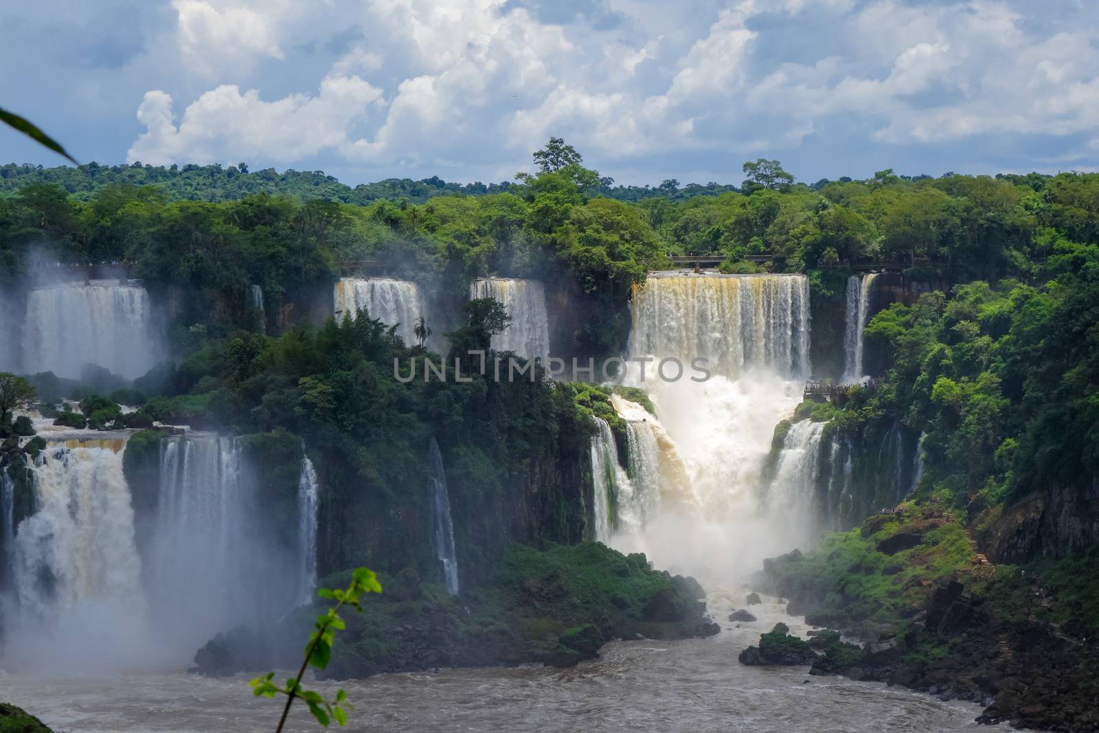 iguazu falls national park. tropical waterfalls and rainforest landscape