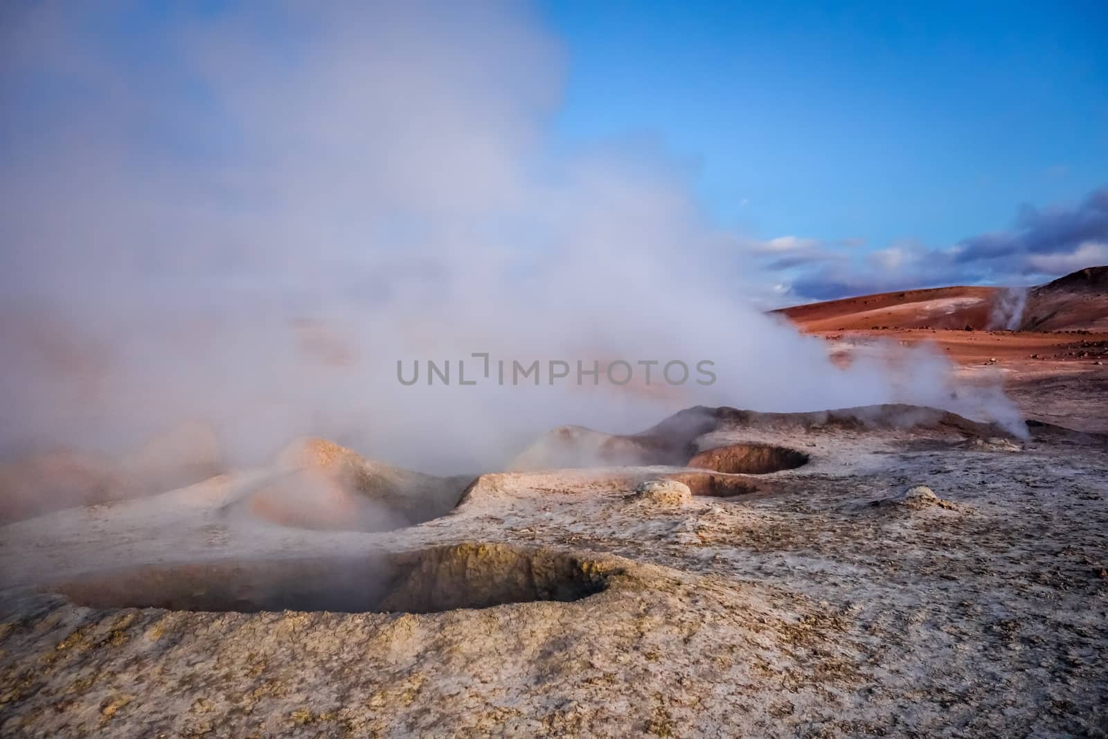 Sol de manana geothermal field in sud Lipez reserva Eduardo Avaroa, Bolivia