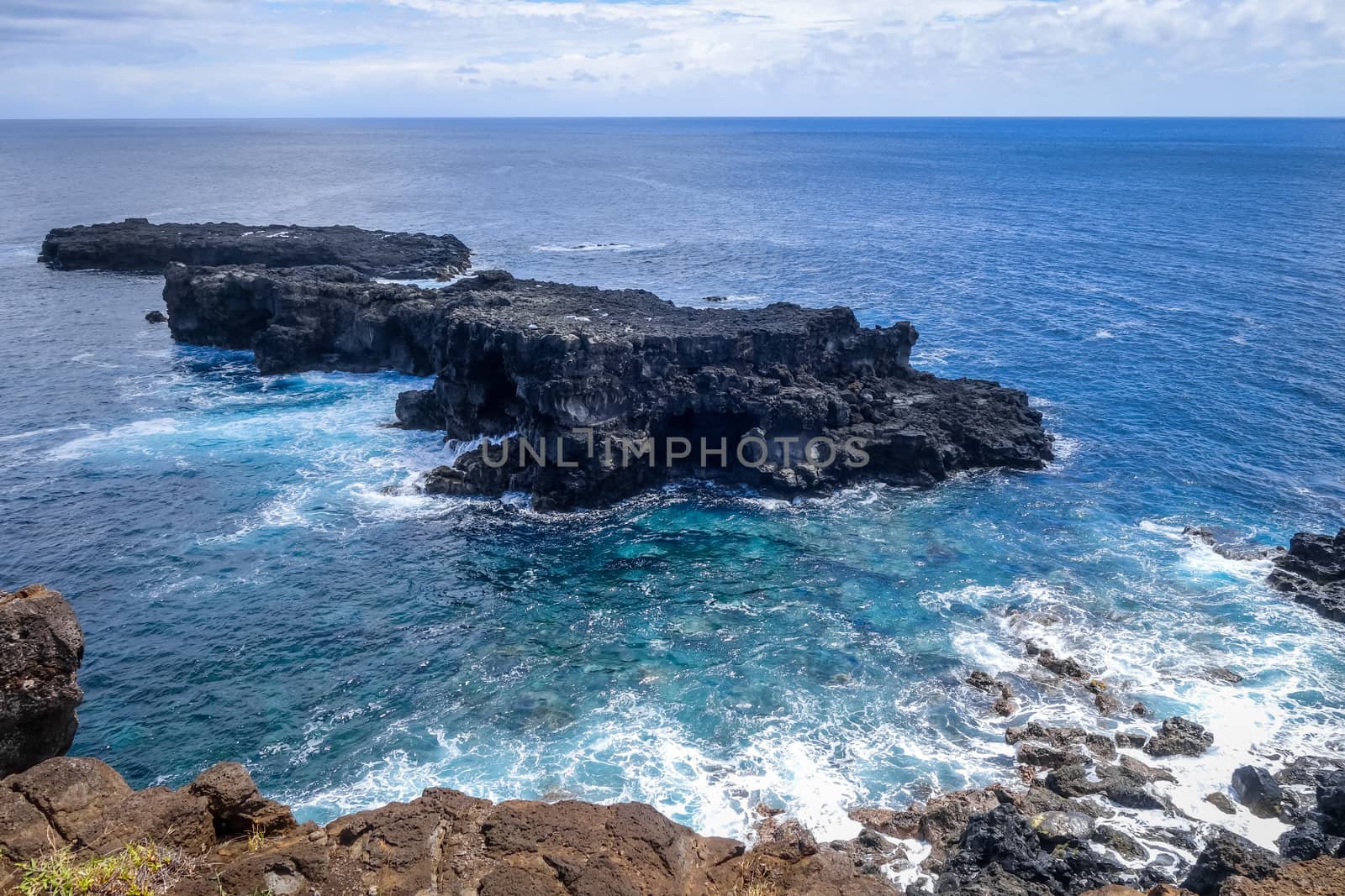 Pacific ocean landscape vue from cliffs in Easter island, chile