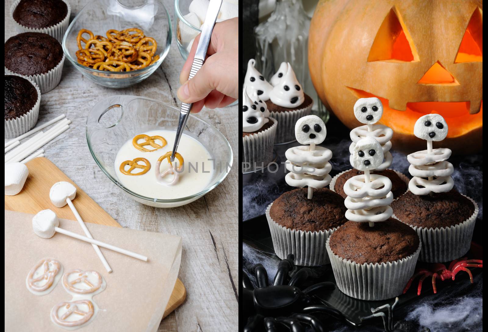 How to make skeleton from pretzels in milk chocolate
