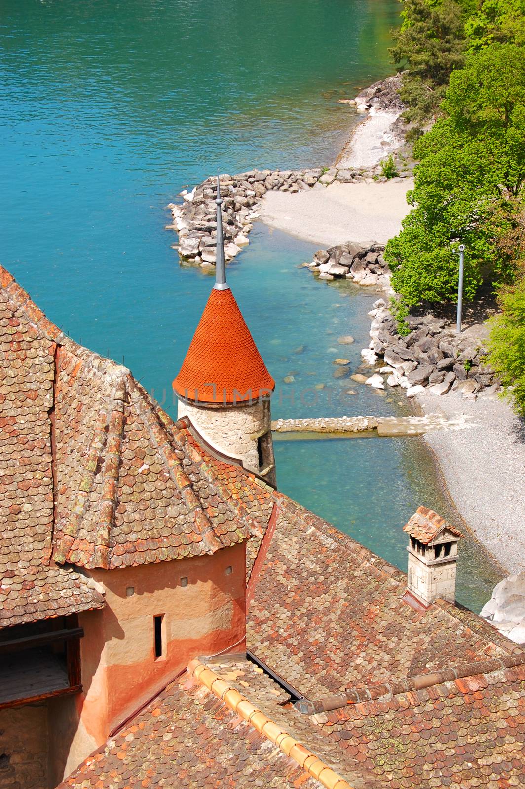 The a roof Chillon castle in Switzerland