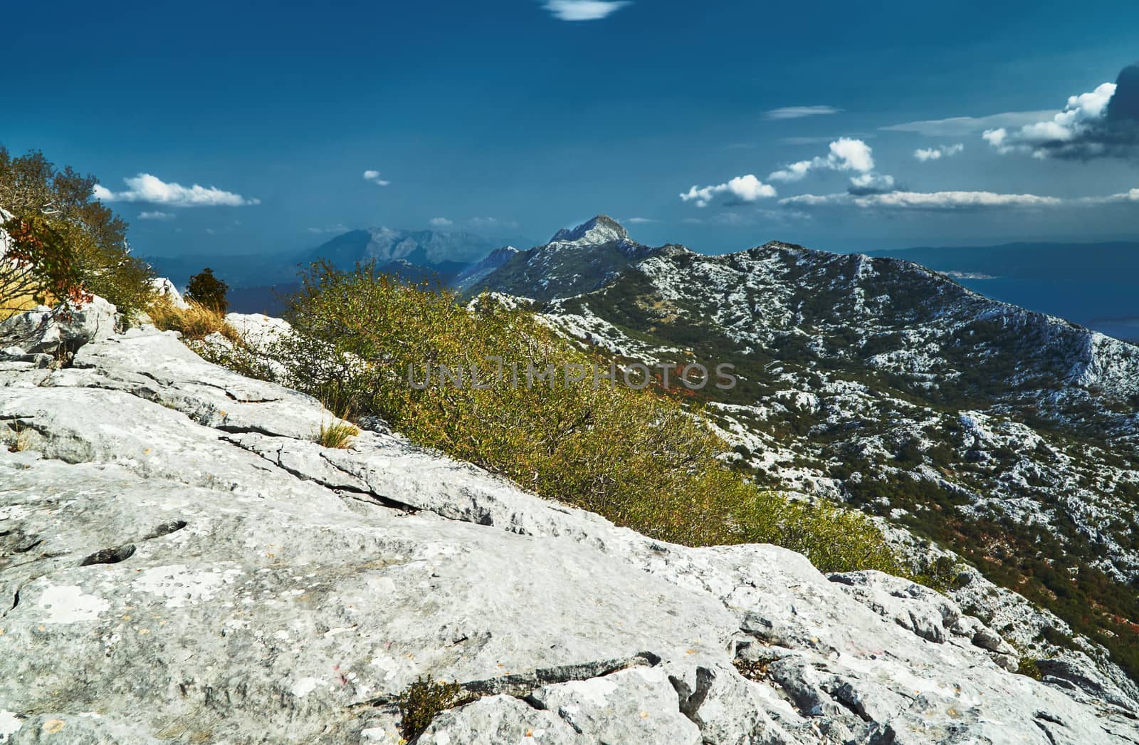 Rocks and peaks in the Mosor massif in the Dinaric mountains in Croatia